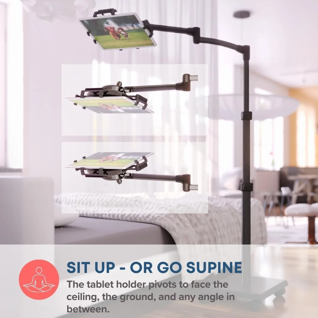 پایه رومیزی تبلت Levo G2 Premium با بازوی قابل تنظیم 5 محوره برای آیپد، کیندل، سامسونگ - محدوده ارتفاع 30-56 اینچ - مطالعه، استریم، بازی و مرور بدون دست در تخت، مبل یا صندلی