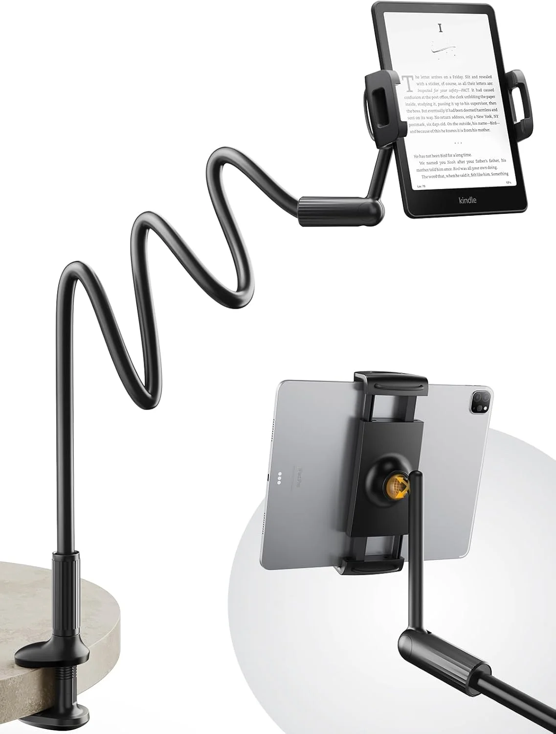 پایه نگهدارنده تبلت گردنی 47 اینچی SAIJI با پایه ارتقا یافته، استند آیپد با بازوی انعطاف پذیر، سازگار با آیپد/آیفون/کیندل/سوییچ یا سایر دستگاه های 4.7-11 اینچی (مشکی)