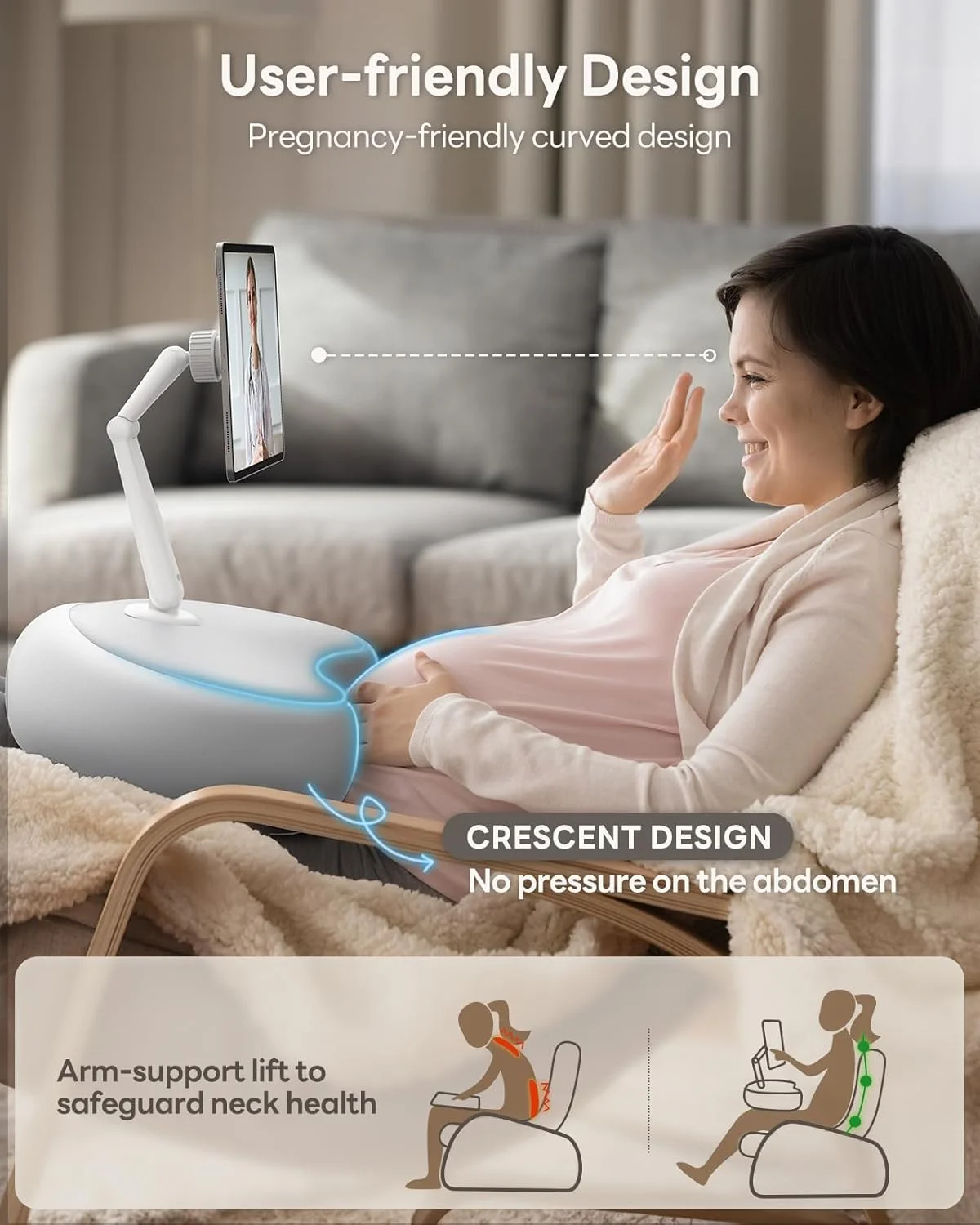 پایه نگهدارنده تبلت SAIJI - پایه مغناطیسی آیپد سازگار با تبلت، آیپد، آیفون، نگهدارنده 360 درجه تبلت برای تخت با بالش ارگونومیک و بازوی دو مفصلی، 2 ورق مغناطیسی رایگان (خاکستری)