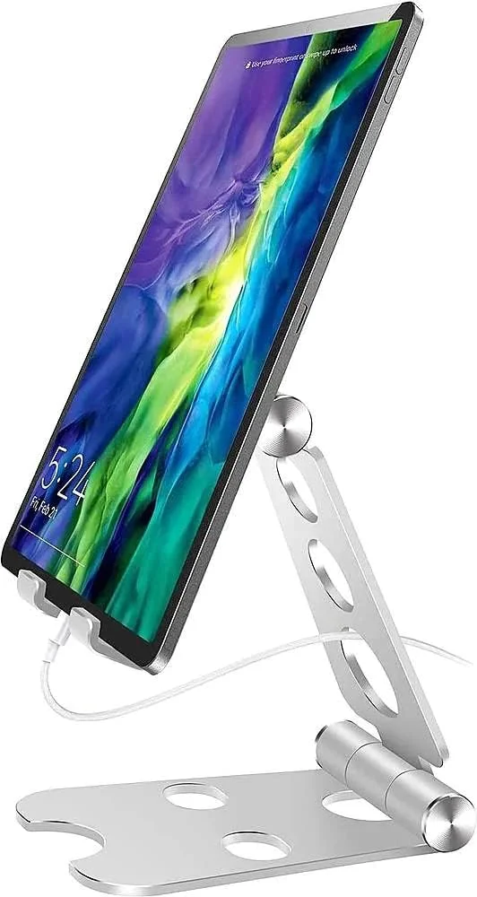 پایه تبلت و موبایل تاشو SaharaCase مناسب برای اکثر تلفن های همراه و تبلت ها تا 10 اینچ [ساخته شده از آلیاژ آلومینیوم] محافظت قوی و ضد لغزش (نقره ای)