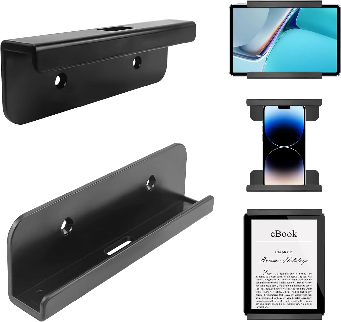 پایه دیواری یونیورسال RUKUHOT برای تبلت، تلفن، کتابخوان الکترونیکی و کنترل از راه دور، نگهدارنده چسبی روی دیوار، سازگار با آیپد، آیفون، سامسونگ، سرفیس، هواوی، شیائومی، لنوو. نصب با چسب یا پیچ