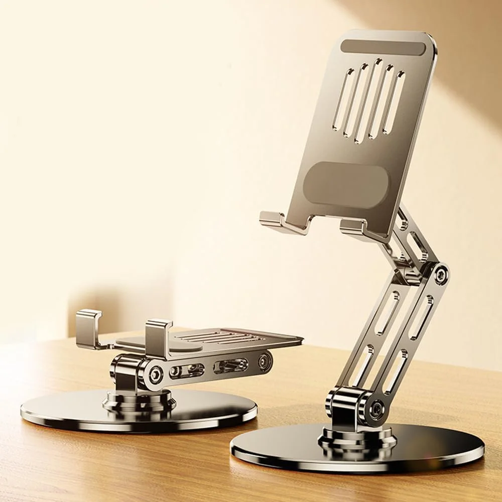 پایه نگهدارنده تبلت و گوشی با قابلیت چرخش 360 درجه، آلیاژ آلومینیوم، نقره ای، سازگار با تبلت های 4.7 تا 12.9 اینچی