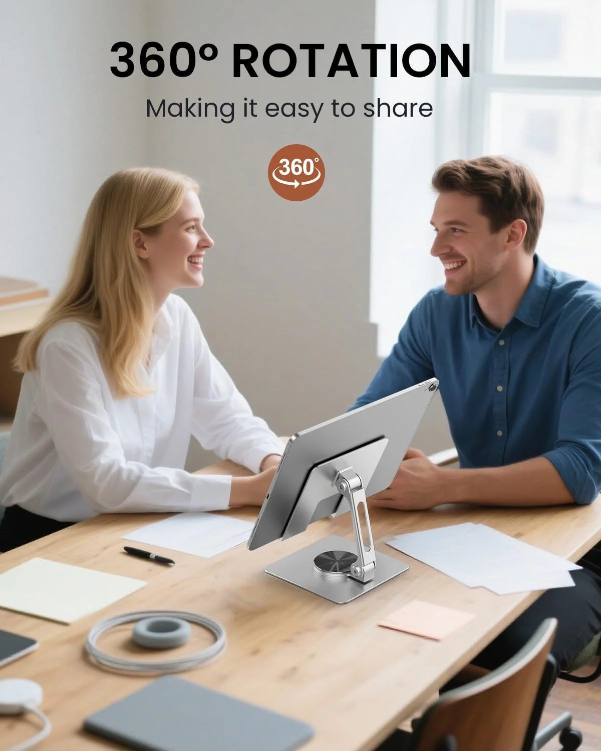 پایه تبلت TIGRIS با قابلیت چرخش 360 درجه، قابل تنظیم و تاشو، فوق العاده محکم، بسیار پایدار و قابل حمل برای دفتر، آشپزخانه، سازگار با iPad 9.7، 10.5، 12.9، iPad Pro 11/12.9/13Air/Mini/Pro