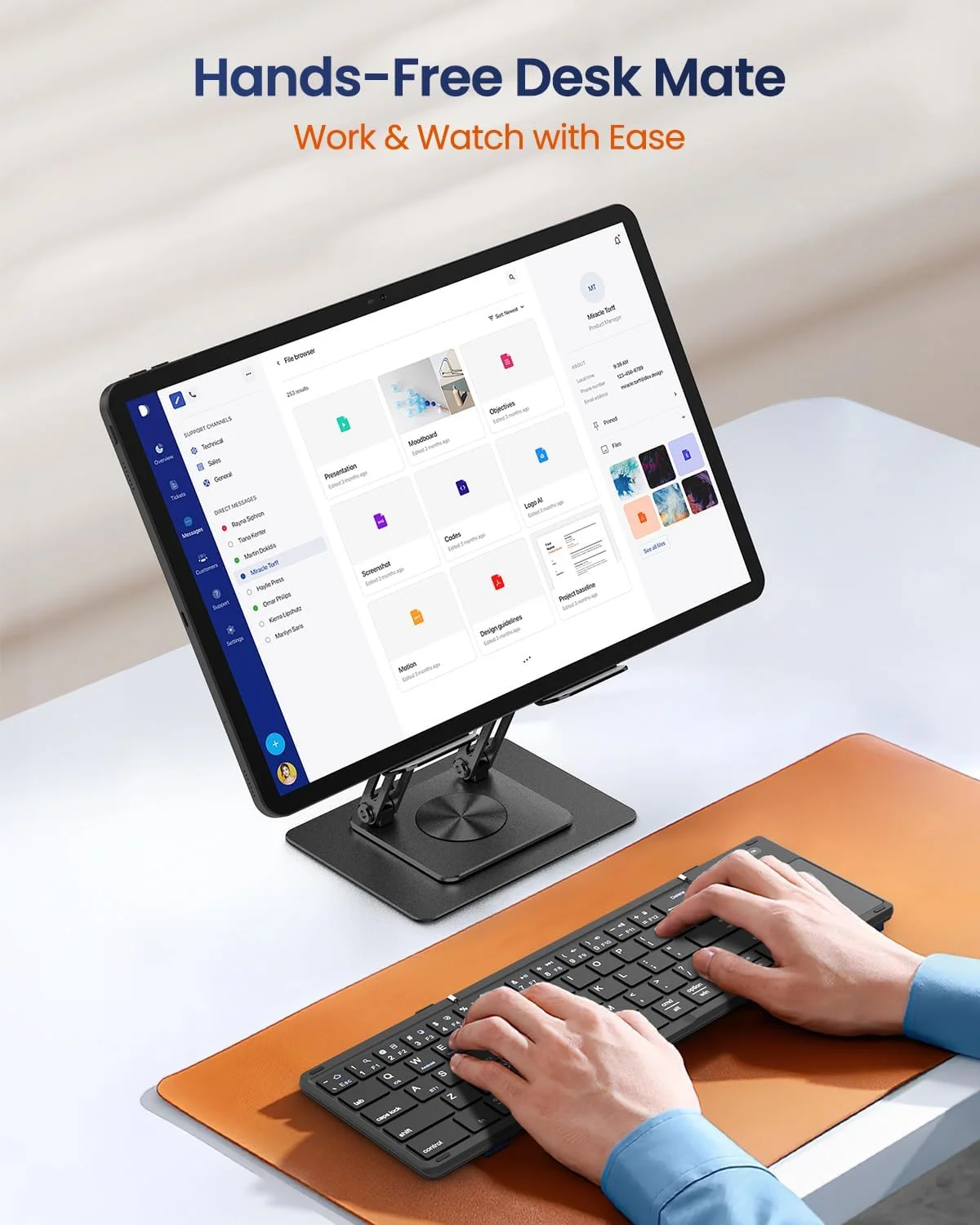 پایه نگهدارنده تبلت برای میز با پایه چرخان 360 درجه، پایه آلومینیومی تاشو و قابل تنظیم دوگانه برای دفتر کار خانگی سازگار با تبلت های 11 تا 16 اینچی، مشکی