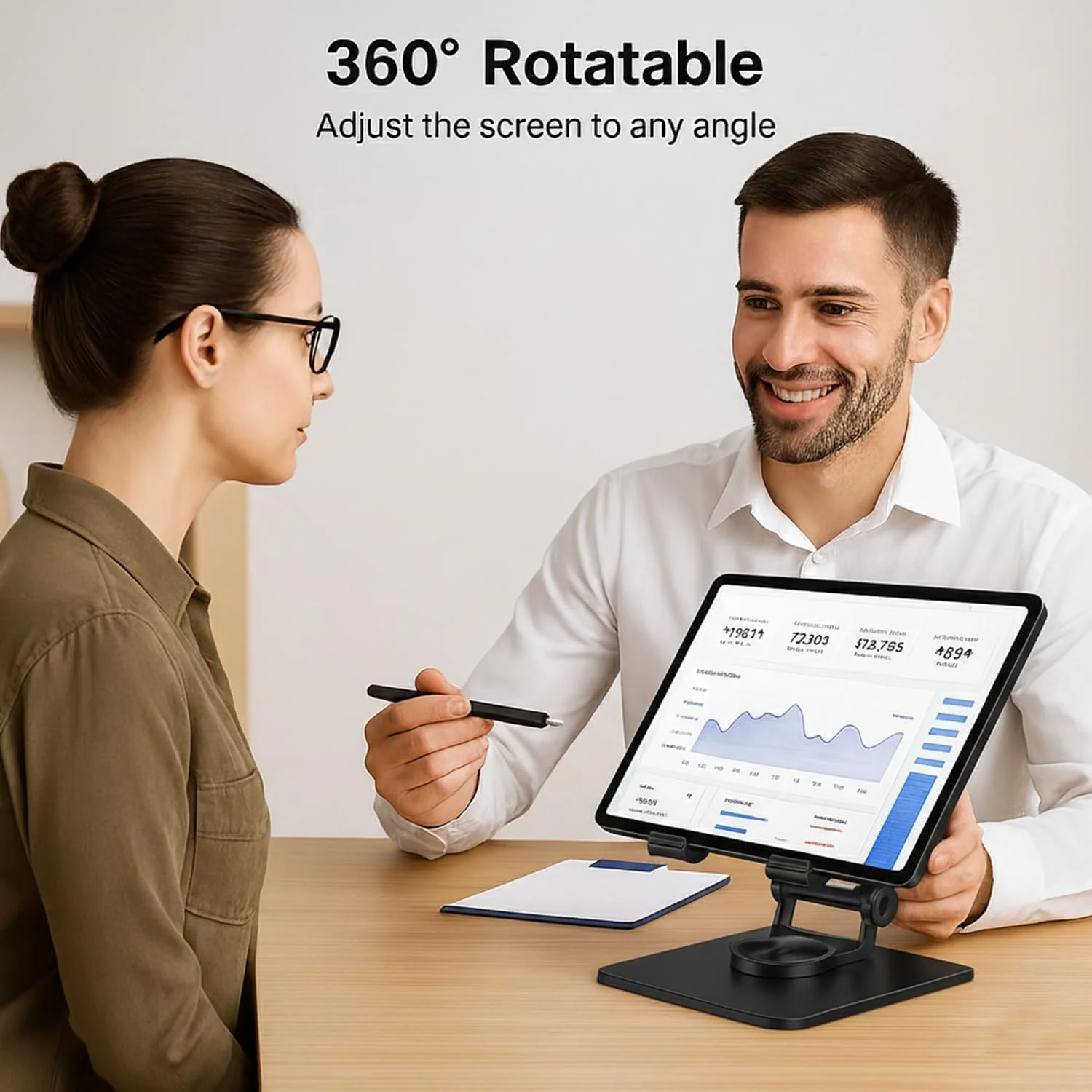 پایه نگهدارنده آیپد با قابلیت چرخش 360 درجه، فلزی، تبلت و تلفن | پایه تاشو قابل تنظیم سازگار با آیپد پرو/ایر/مینی، آیفون 16 پرو مکس، گلکسی تب، کیندل، آیپد 12.9، کیت طراحی