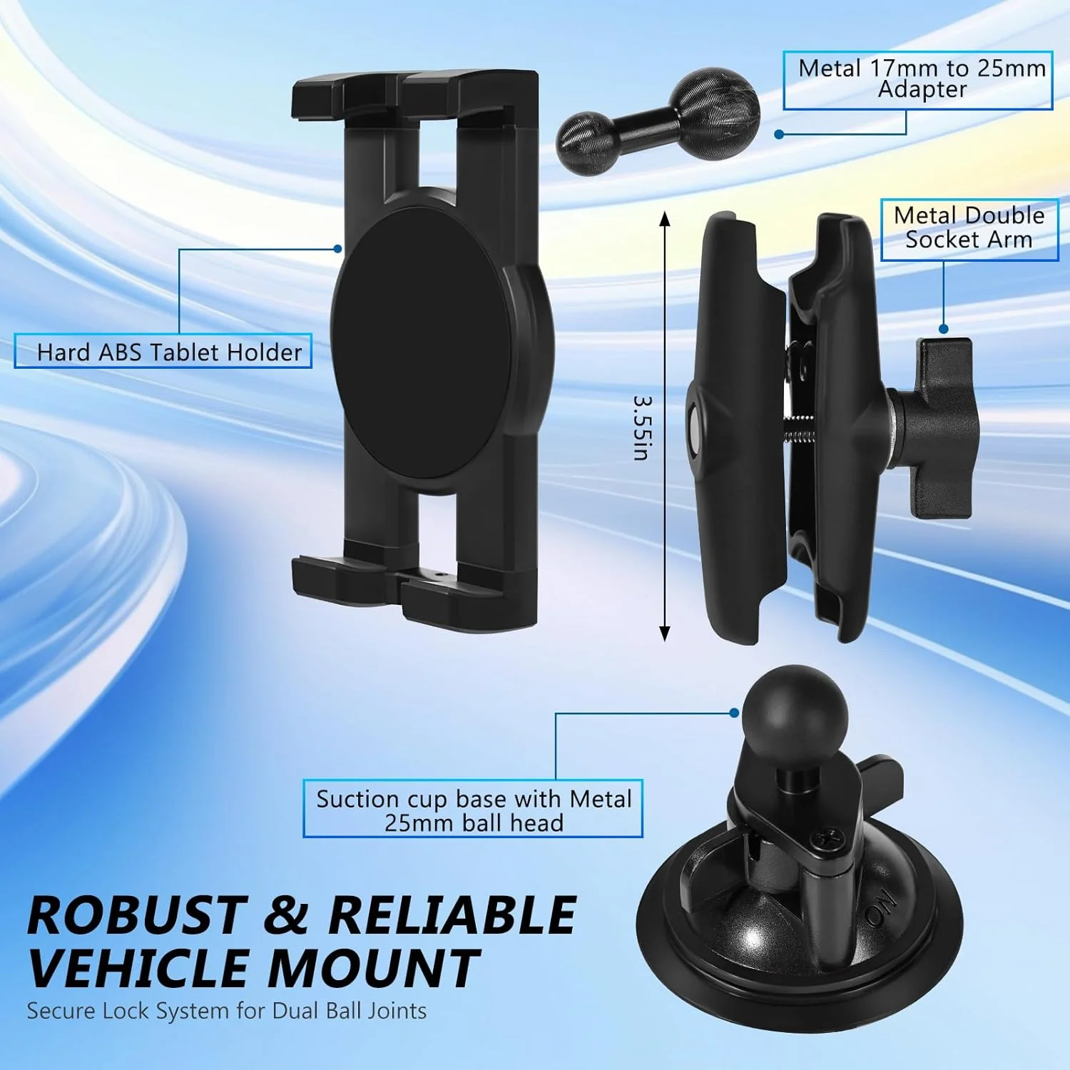 نگهدارنده تبلت فلزی برای شیشه جلوی خودرو، پایه مکنده تبلت با قدرت فوق العاده، پایه مقاوم برای خودرو/وسایل نقلیه/کامیون برای تبلت های 7-14.6 اینچی