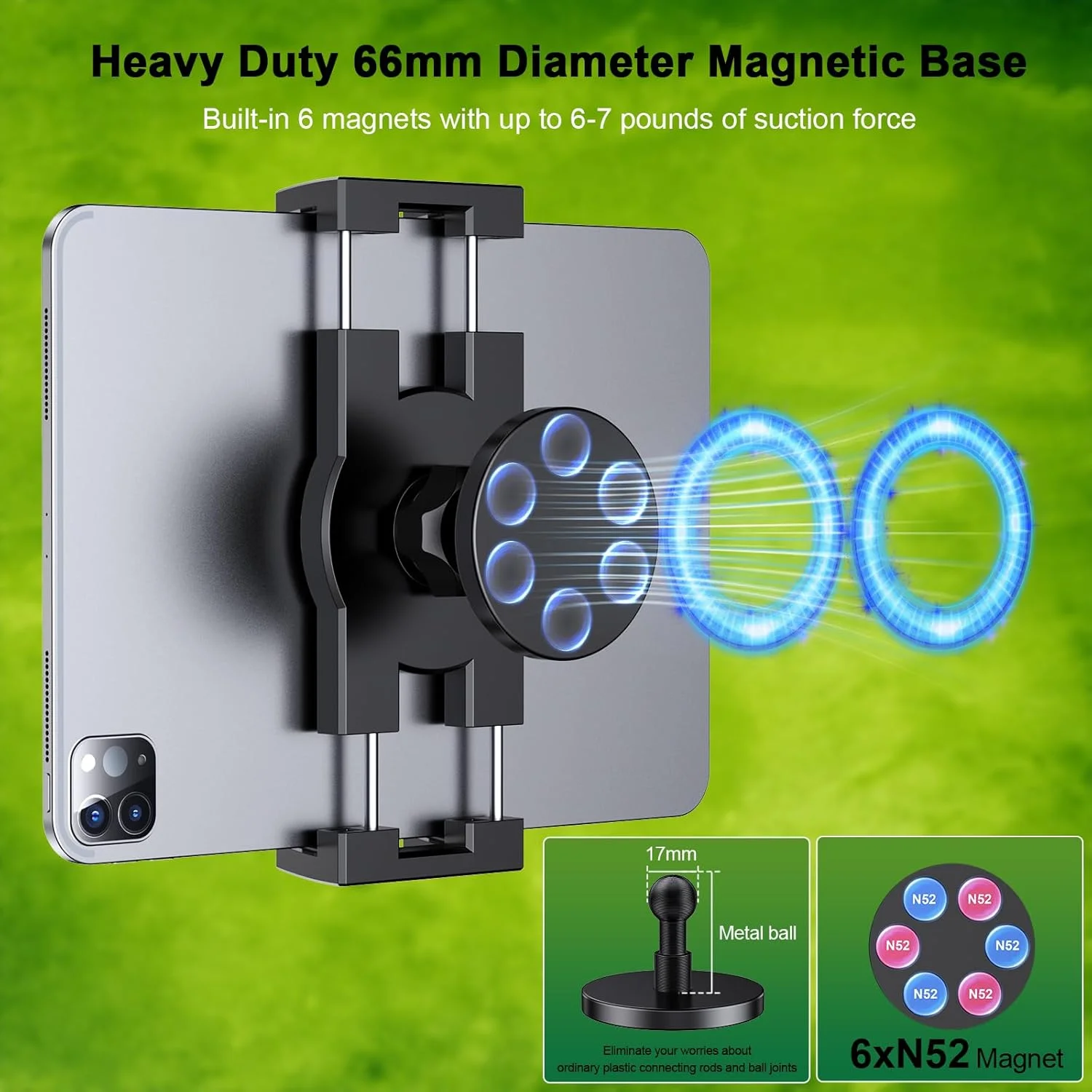 پایه نگهدارنده تبلت مغناطیسی، نیروی مکش تا 3-3.5 کیلوگرم، پایه تبلت برای یخچال، باشگاه، قفسه، مناسب برای تلفن ها و تبلت های 4.7-12.9 اینچی، مفصل توپی فلزی پایه نگهدارنده تبلت مغناطیسی، نیروی مکش تا 3-3.5 کیلوگرم، پایه تبلت برای یخچال، باشگاه، قفسه، مناسب برای تلفن ها و تبلت های 4.7-12.9 اینچی، مفصل توپی فلزی