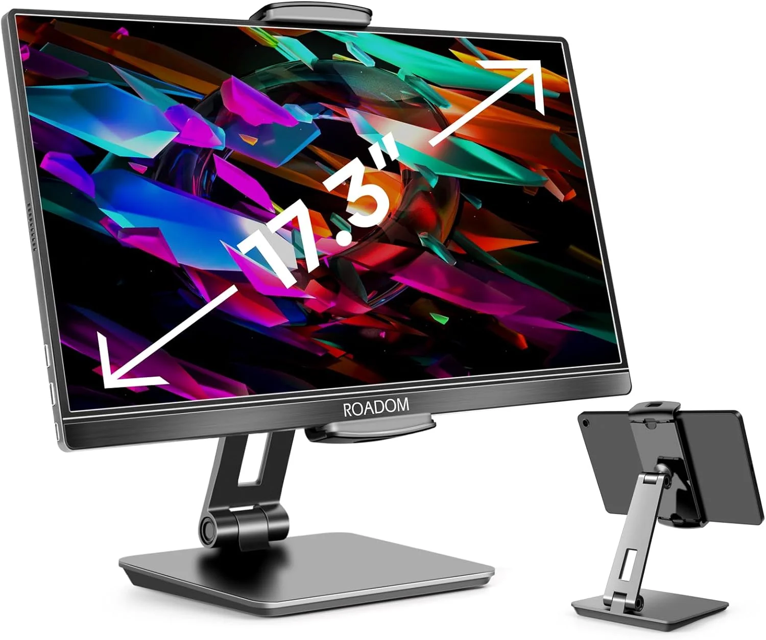 پایه تبلت ROADOM، براکت چرخان 360 درجه قابل تنظیم، گیره شیب دار 180 درجه، نگهدارنده تبلت تاشو برای آیفون/آیپد/تبلت/مانیتور قابل حمل 4.7-17.3 اینچی، آلیاژ آلومینیوم، مشکی پایه تبلت ROADOM، براکت چرخان 360 درجه قابل تنظیم، گیره شیب دار 180 درجه، نگهدارنده تبلت تاشو برای آیفون/آیپد/تبلت/مانیتور قابل حمل 4.7-17.3 اینچی، آلیاژ آلومینیوم، مشکی