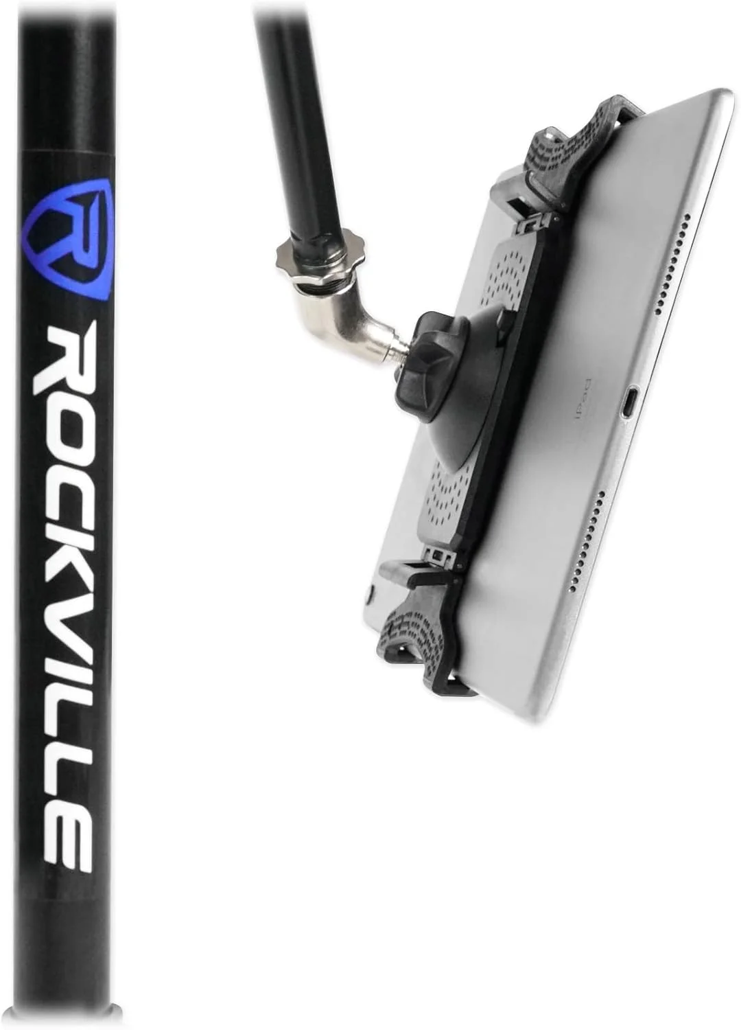 نگهدارنده گوشی/تبلت Rockville IPS22، گیره قابل تنظیم 4.7-12.9 اینچ، چرخش 360 درجه، طراحی نصب پیچی پایه میکروفون، سبک وزن، ایده آل برای نوازندگان و تولیدکنندگان محتوا