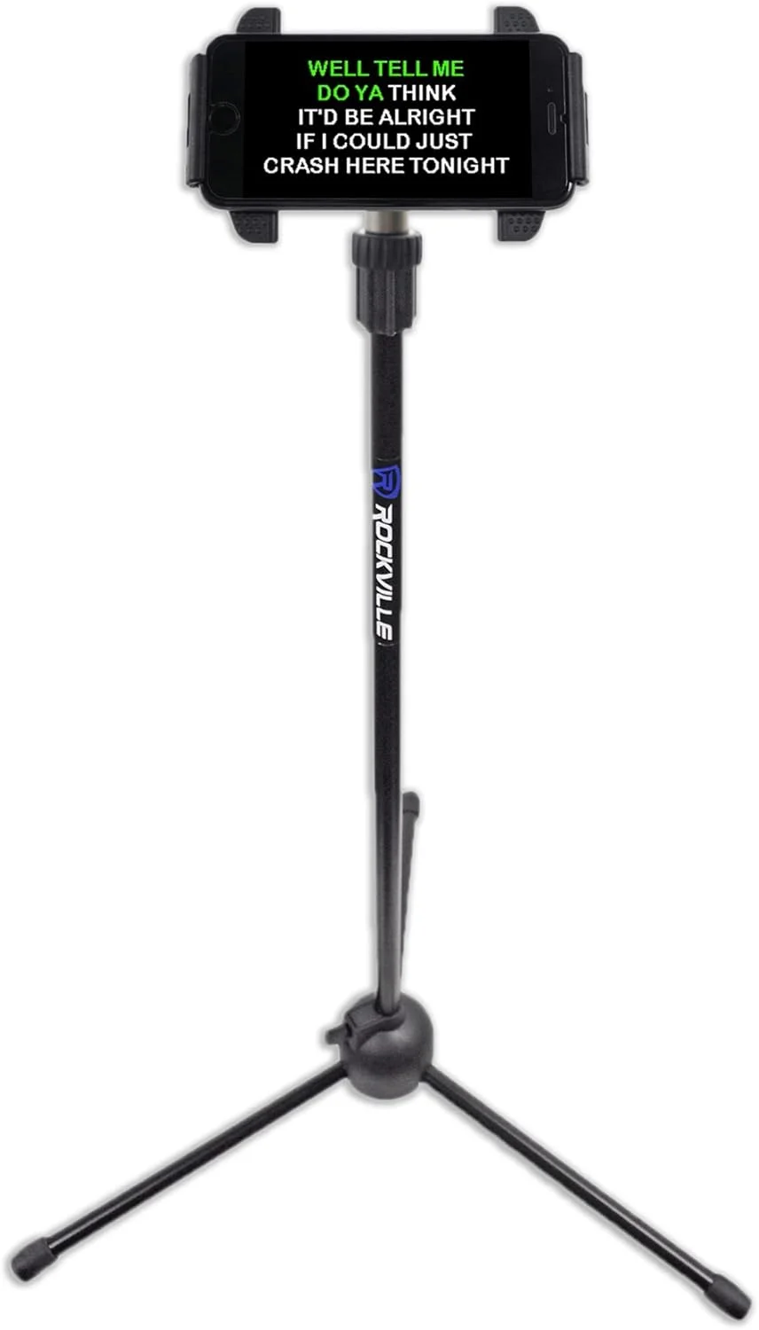 پایه سه پایه قابل تنظیم Rockville IPS20 برای تبلت و تلفن، مناسب برای همه، چرخش 360 درجه، طراحی تاشو، ایده آل برای نوازندگان، ارائه دهندگان و سازندگان محتوا