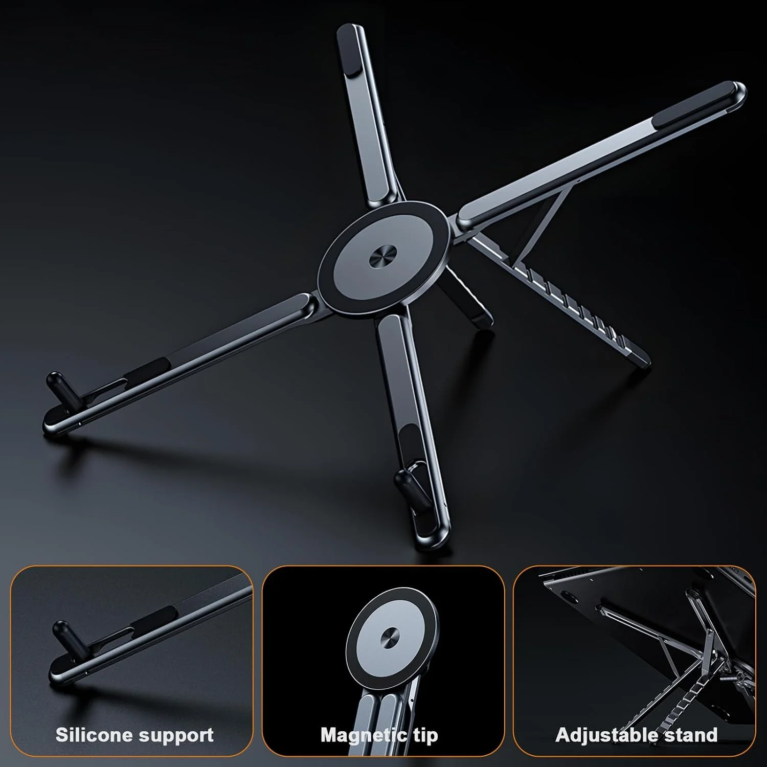 پایه تبلت/گوشی/لپ تاپ مسافرتی قابل حمل، پایه لپ تاپ قابل تنظیم برای میز، نگهدارنده تاشو مغناطیسی گوشی، سازگار با آیپد، مک بوک، آیفون (4.7-15.6 اینچ)
