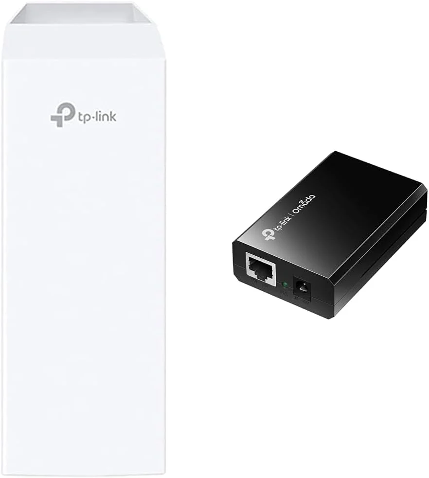 اکسس پوینت بیرونی وایرلس TP-Link Pharos Serie CPE210 و PoE Injector گیگابیتی 802.3at/af، آداپتور Non-PoE به PoE، تامین تا 60 وات، نشانگر LED، Plug & Play، قابل نصب روی میز/دیوار، مشکی