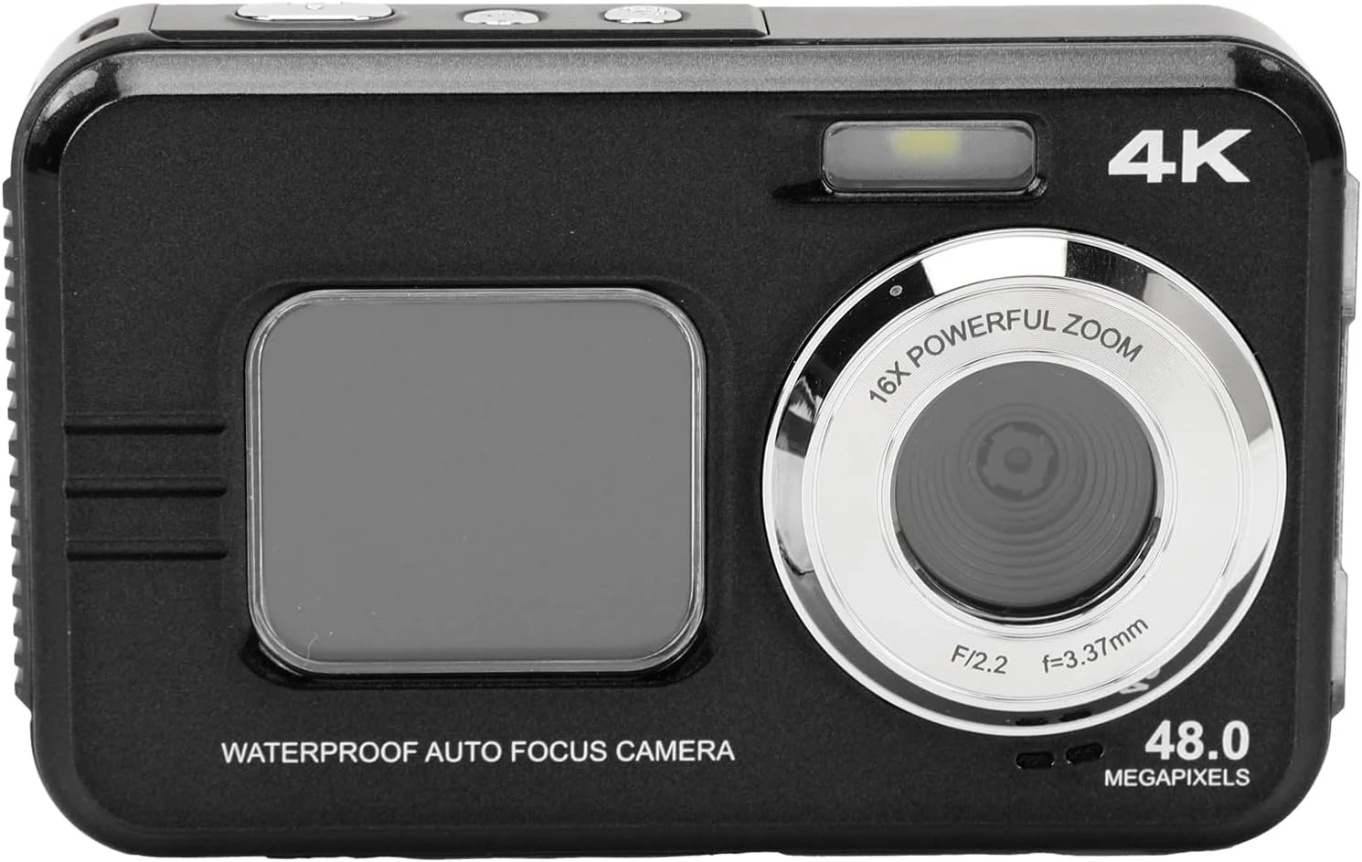 دوربین ضد آب 4K با فوکوس خودکار 48 مگاپیکسل، دارای دو صفحه نمایش برای عکس سلفی، مناسب غواصی تا عمق 3 متر، دوربین دیجیتال فشرده (مشکی)