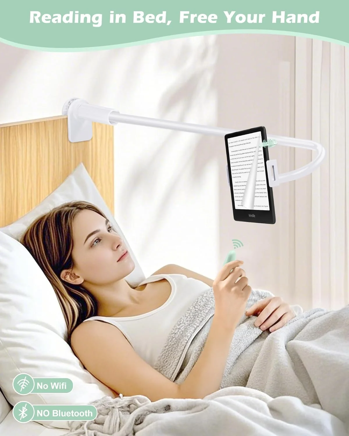پایه نگهدارنده تبلت گردن غازی برای مطالعه کیندل در تخت با ریموت ورق زن، پایه بازوی تنبل برای لوازم جانبی کیندل پیپروایت کالرسافت اسکرایب، لوازم جانبی کتابخوان الکترونیکی با کلیکر ورق زن (سبز)