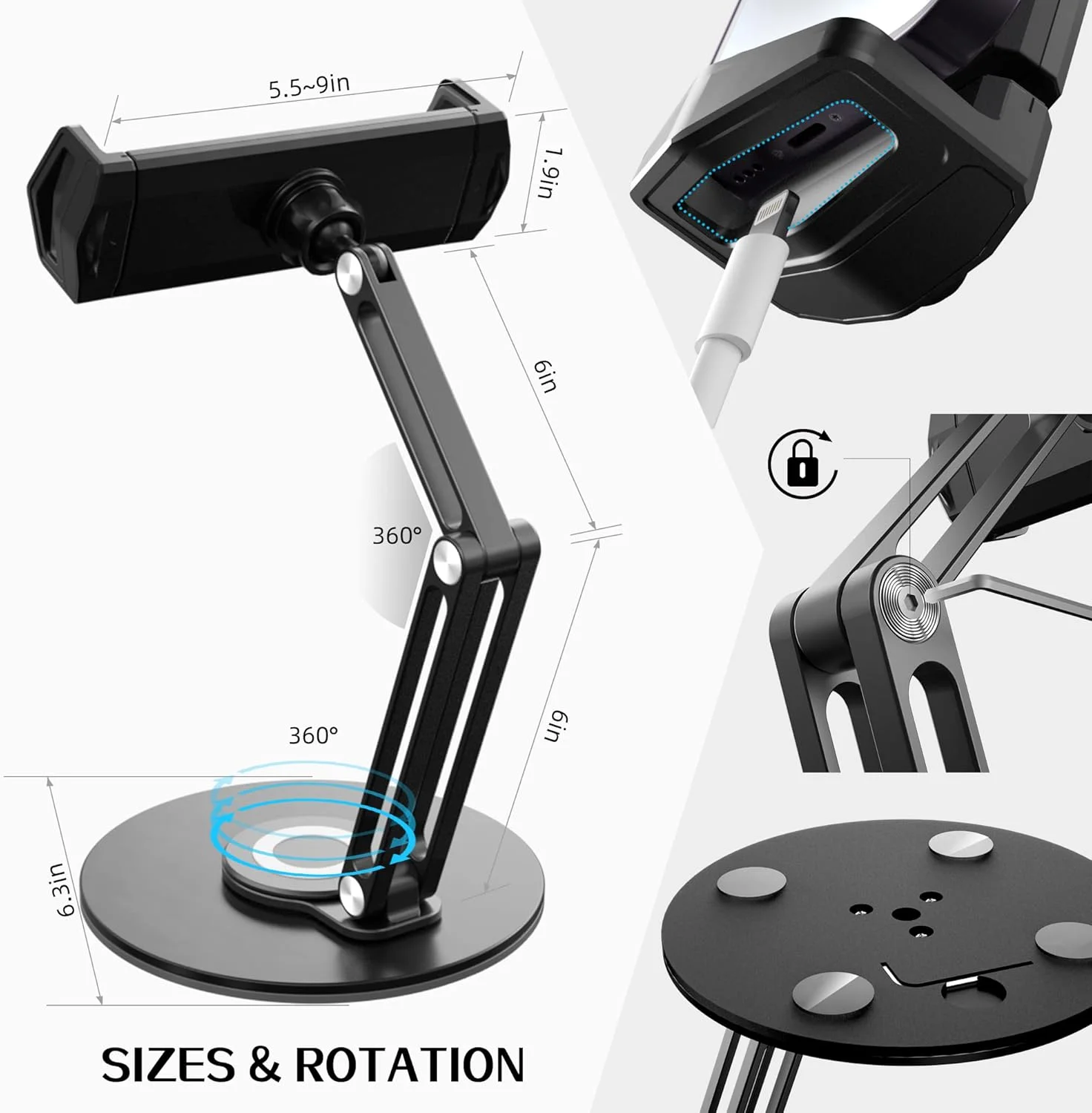 پایه تبلت چرخشی PZOZ، پایه تبلت POS با قابلیت چرخش 360 درجه، مناسب برای آیپد مینی پرو سایز 6 تا 12.9 اینچ، هولدر تبلت چرخشی لوازم اداری برای صندوق فروشگاهی، پذیرش دفتر، آشپزخانه، نمایشگر رومیزی پایه تبلت چرخشی PZOZ، پایه تبلت POS با قابلیت چرخش 360 درجه، مناسب برای آیپد مینی پرو سایز 6 تا 12.9 اینچ، هولدر تبلت چرخشی لوازم اداری برای صندوق فروشگاهی، پذیرش دفتر، آشپزخانه، نمایشگر رومیزی