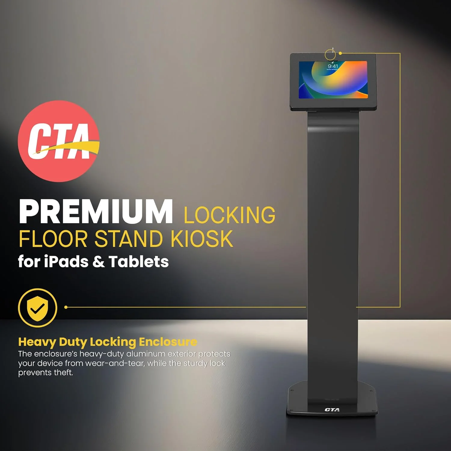 پایه ایستاده کیوسک ممتاز CTA Digital - پایه کیوسک قفل‌دار - مناسب برای آیپد نسل 7/8/9 10.2 اینچ، پرو 11 اینچ نسل 5 و 6، سرفیس گو، گلکسی تب S5E و موارد دیگر (PAD-PARAF)