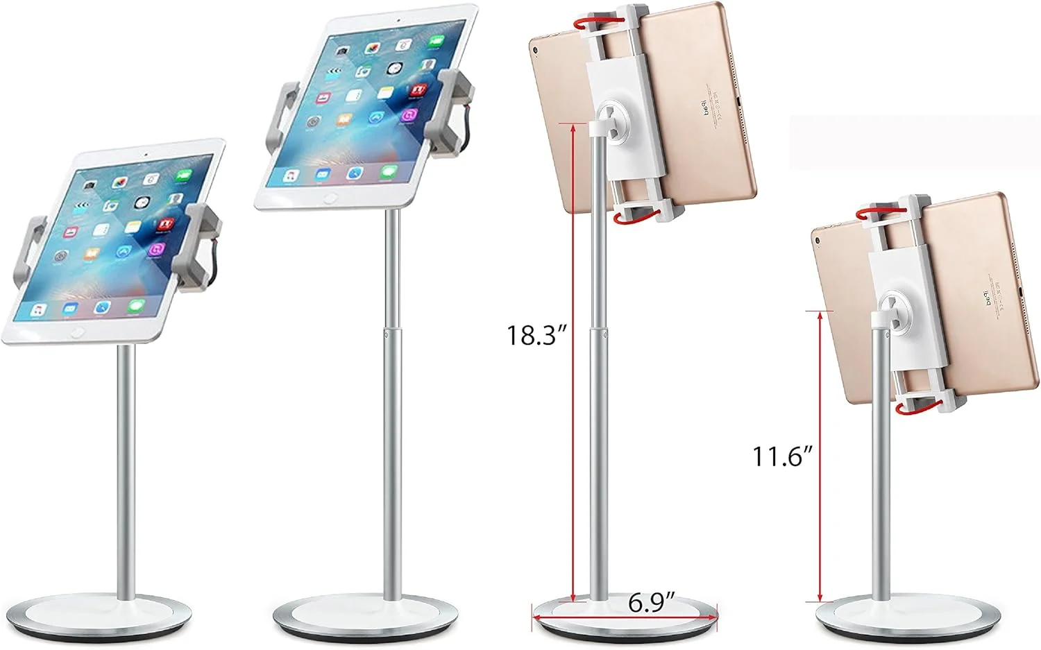 پایه رومیزی آلومینیومی قابل تنظیم ارتفاع و زاویه idee PTS02W برای آیپد، تبلت و تلفن های هوشمند، با قابلیت چرخش 360 درجه، طراحی شده برای فروشگاه، دفتر و خانه