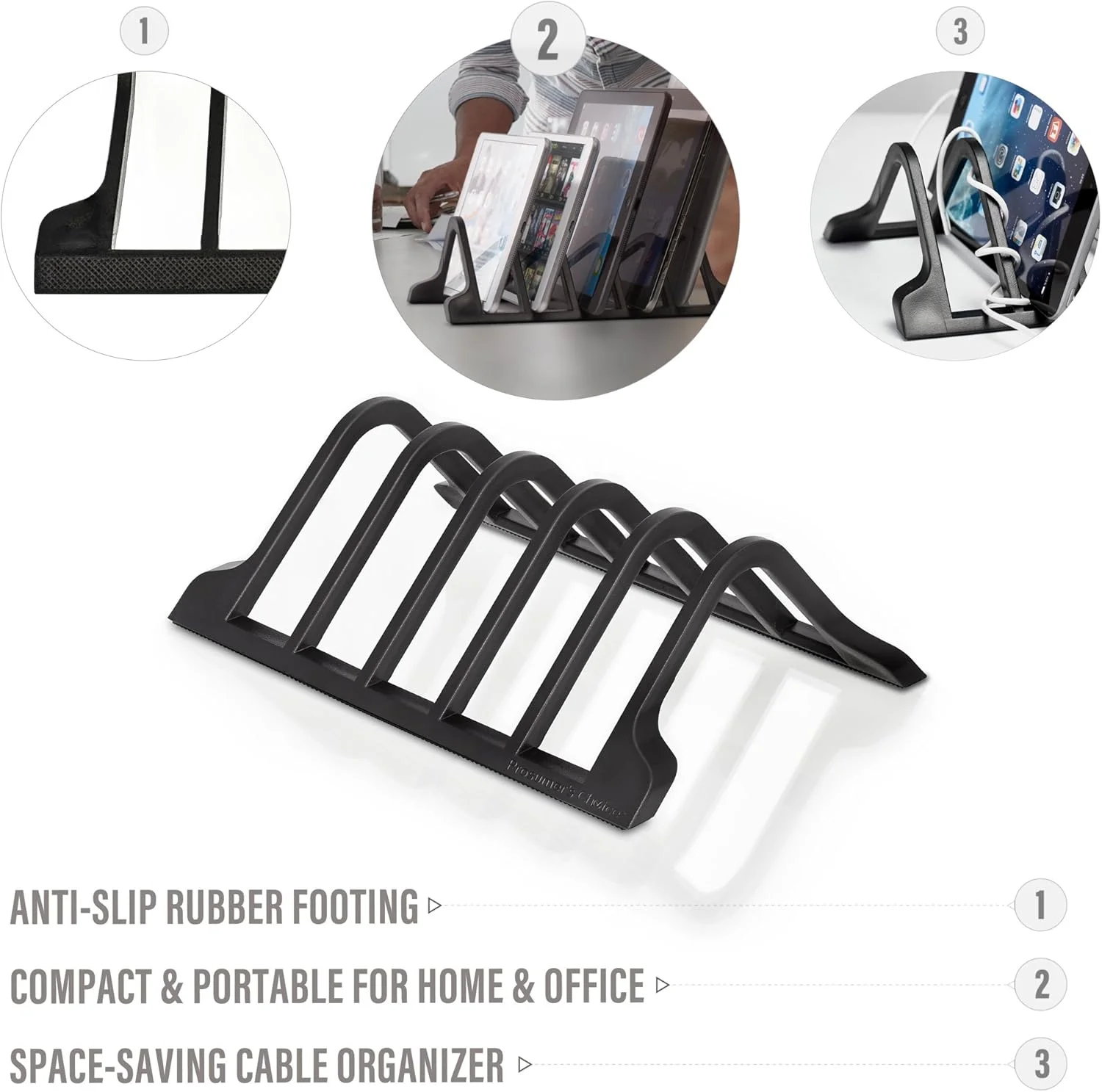 نگهدارنده و نظم دهنده چندمنظوره دستگاه های دیجیتال پروسومر چویس - استند نگهدارنده 5 تبلت یا تلفن هوشمند - پایه رومیزی تبلت و ایستگاه ذخیره سازی - داکت جمع و جور برای خانه یا دفتر