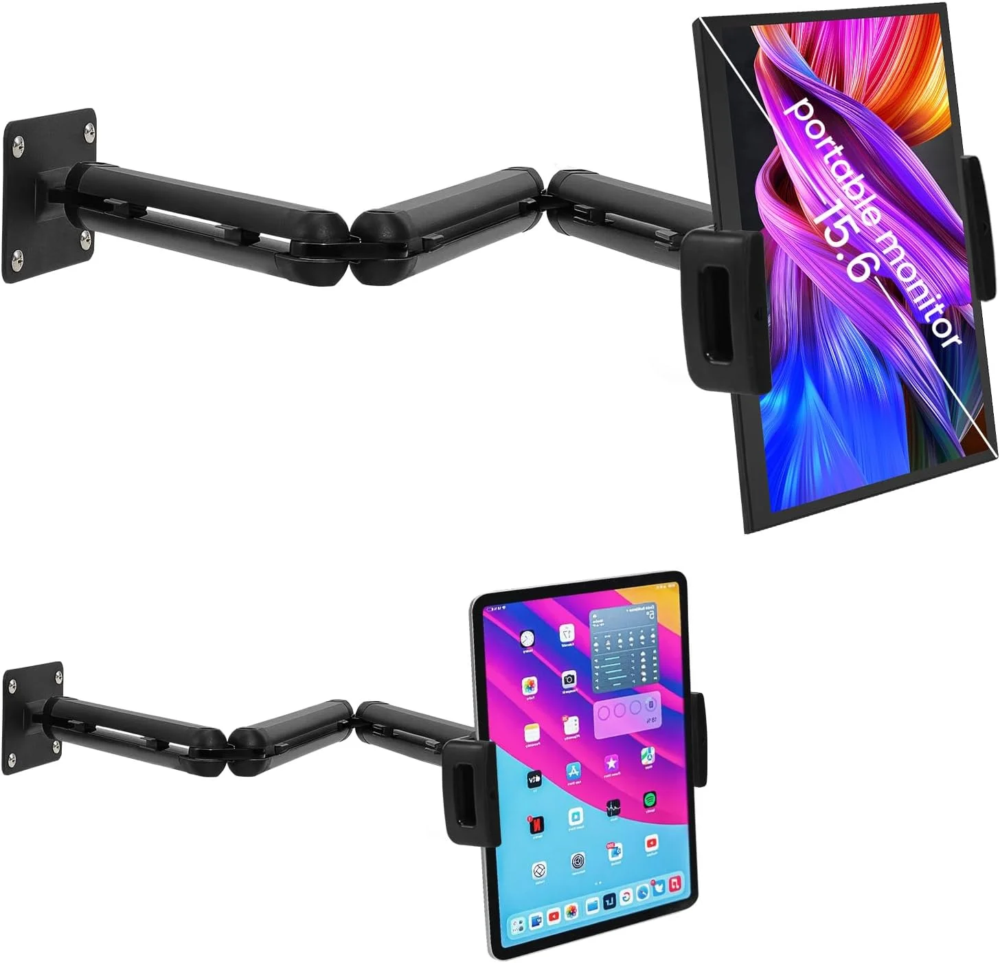 پایه نگهدارنده دیواری تبلت برای آیپد، پایه نگهدارنده مانیتور قابل حمل برای حداکثر 15.6 اینچ، آلیاژ آلومینیوم 3 بازو، پایه تبلت بلند و تاشو، مناسب برای آیپد و کیندل 4.7 تا 12.9 اینچ پایه نگهدارنده دیواری تبلت برای آیپد، پایه نگهدارنده مانیتور قابل حمل برای حداکثر 15.6 اینچ، آلیاژ آلومینیوم 3 بازو، پایه تبلت بلند و تاشو، مناسب برای آیپد و کیندل 4.7 تا 12.9 اینچ