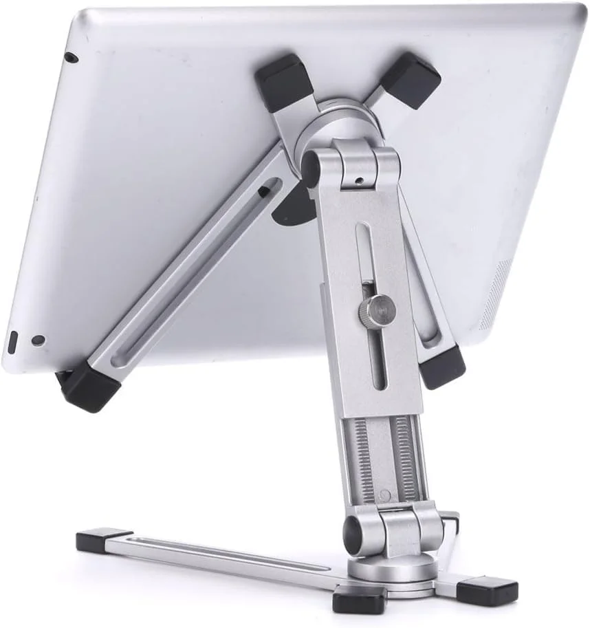 پایه تبلت تاشو قابل حمل آلومینیومی FUZADEL، نگهدارنده پایه تبلت جهانی تاشو چند زاویه قابل تنظیم برای تبلت/تلفن/نگهدارنده نوت بوک برای مانیتور نوت بوک Surface
