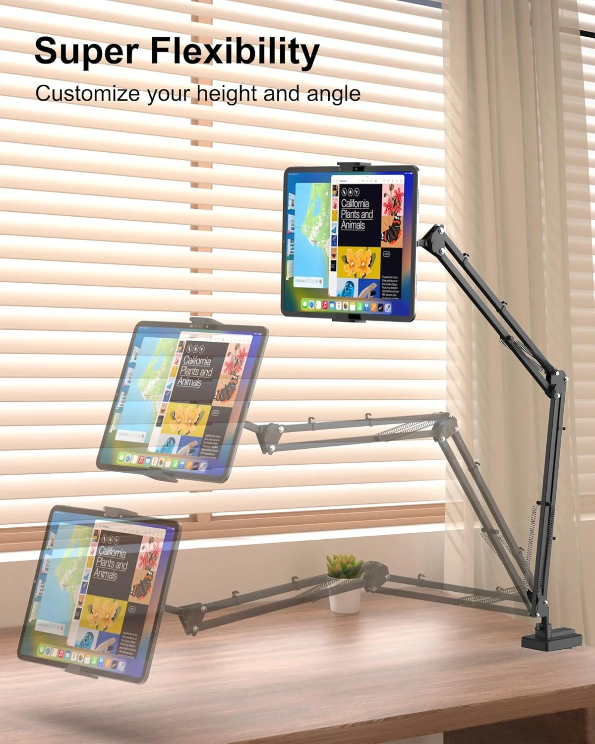 پایه نگهدارنده مانیتور قابل حمل 17.3 اینچی، بازوی تبلت تاشو برای میز، نگهدارنده کیندل برای مطالعه در تخت، پایه تلفن قابل تنظیم سازگار با آیپد پرو ایر مینی، سامسونگ گلکسی تب S9، کیندل، تلفن همراه