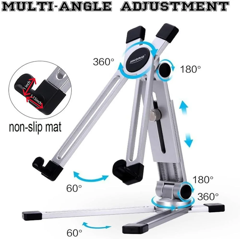 پایه تبلت تاشو قابل حمل آلومینیومی FUZADEL، نگهدارنده پایه تبلت جهانی تاشو چند زاویه قابل تنظیم برای تبلت/تلفن/نگهدارنده نوت بوک برای مانیتور نوت بوک Surface