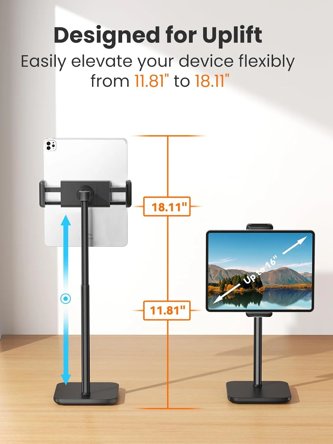 پایه نگهدارنده تبلت و مانیتور قابل حمل Tounee، ظرفیت نگهداری 2 کیلوگرم، ارتفاع قابل تنظیم تا 46 سانتی متر، ایده آل برای دستگاه های 4.7 تا 16 اینچی (مانیتورهای قابل حمل 15.6 اینچی، آیپد، آیفون، کیندل) - مشکی پایه نگهدارنده تبلت و مانیتور قابل حمل Tounee، ظرفیت نگهداری 2 کیلوگرم، ارتفاع قابل تنظیم تا 46 سانتی متر، ایده آل برای دستگاه های 4.7 تا 16 اینچی (مانیتورهای قابل حمل 15.6 اینچی، آیپد، آیفون، کیندل) - مشکی