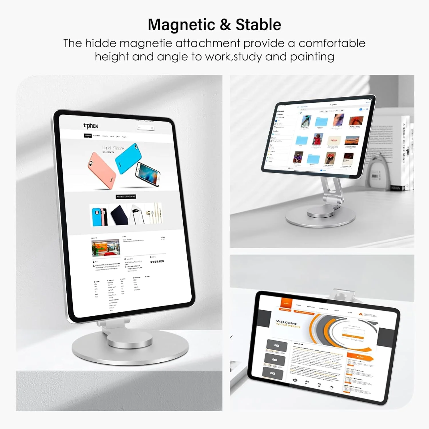 پایه مغناطیسی آیپد پرو 12.9 اینچ، پایه نگهدارنده رومیزی قابل تنظیم 360 درجه برای اپل آیپد پرو 12.9 اینچ نسل 3/4/5/6، تاشو، آلومینیوم درجه یک، نقره ای پایه مغناطیسی آیپد پرو 12.9 اینچ، پایه نگهدارنده رومیزی قابل تنظیم 360 درجه برای اپل آیپد پرو 12.9 اینچ نسل 3/4/5/6، تاشو، آلومینیوم درجه یک، نقره ای