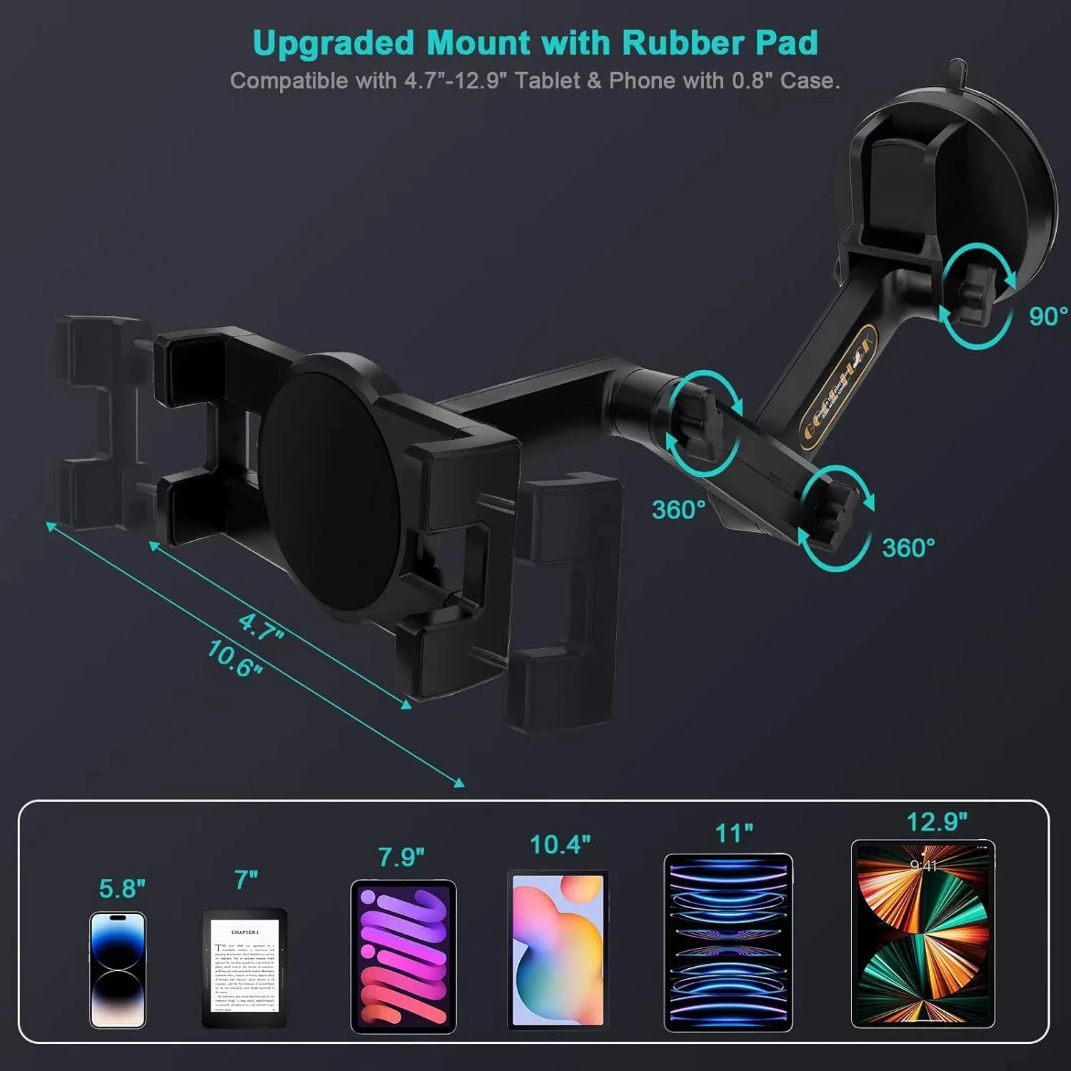 پایه تبلت آیپد پرو 12.9 اینچی، پایه مکنده 4 اینچی، بازوی 16 اینچی، سازگاری گسترده، محافظت کامل، شارژ آسان، ساختار محکم