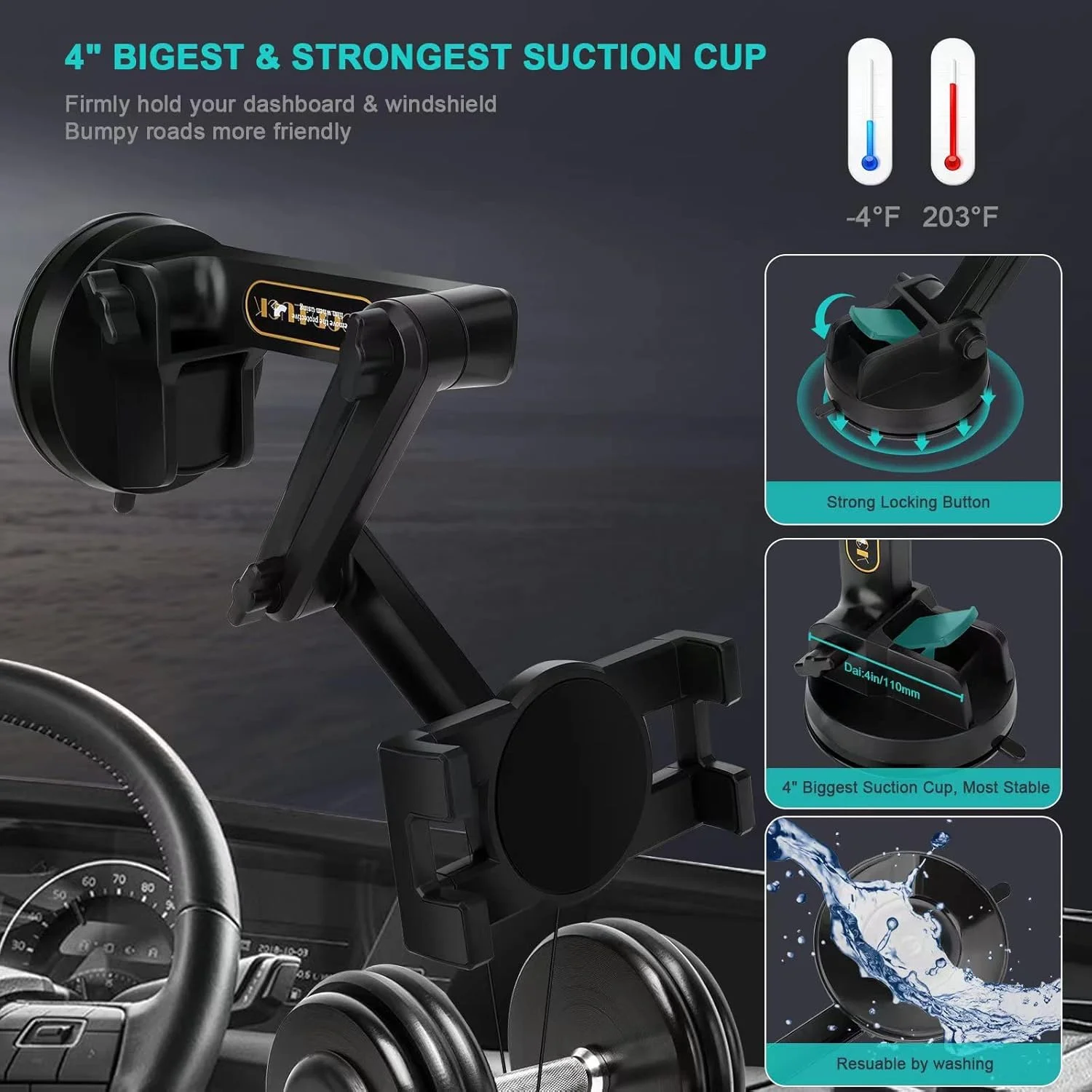 پایه تبلت آیپد پرو 12.9 اینچی، پایه مکنده 4 اینچی، بازوی 16 اینچی، سازگاری گسترده، محافظت کامل، شارژ آسان، ساختار محکم