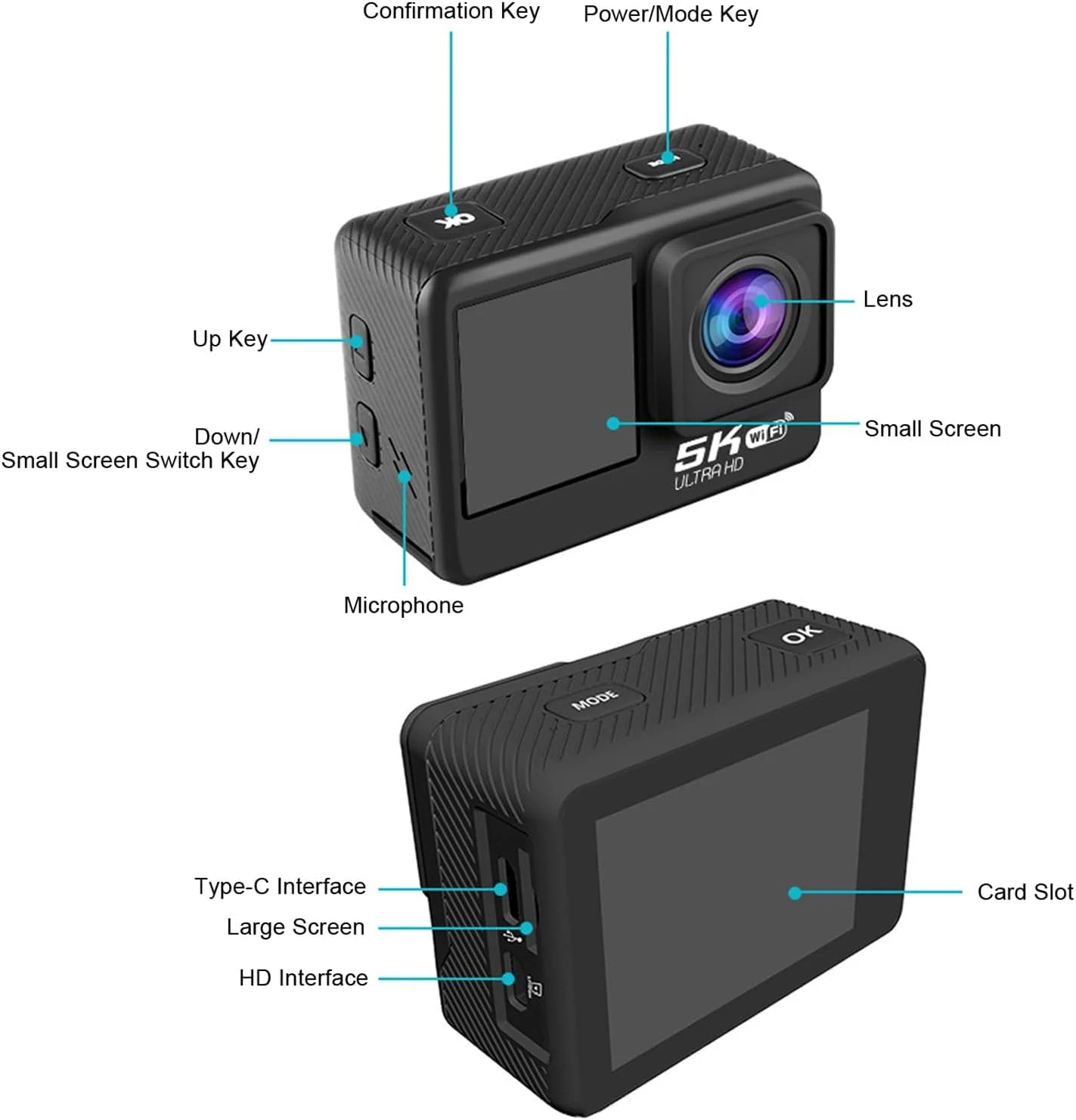 دوربین زیرآبی 48 مگاپیکسلی با الگوی دوگانه جلو و عقب، زاویه دید گسترده 170 درجه، 128 گیگابایت به همراه میکروفون بی سیم دوربین زیرآبی 48 مگاپیکسلی با الگوی دوگانه جلو و عقب، زاویه دید گسترده 170 درجه، 128 گیگابایت به همراه میکروفون بی سیم