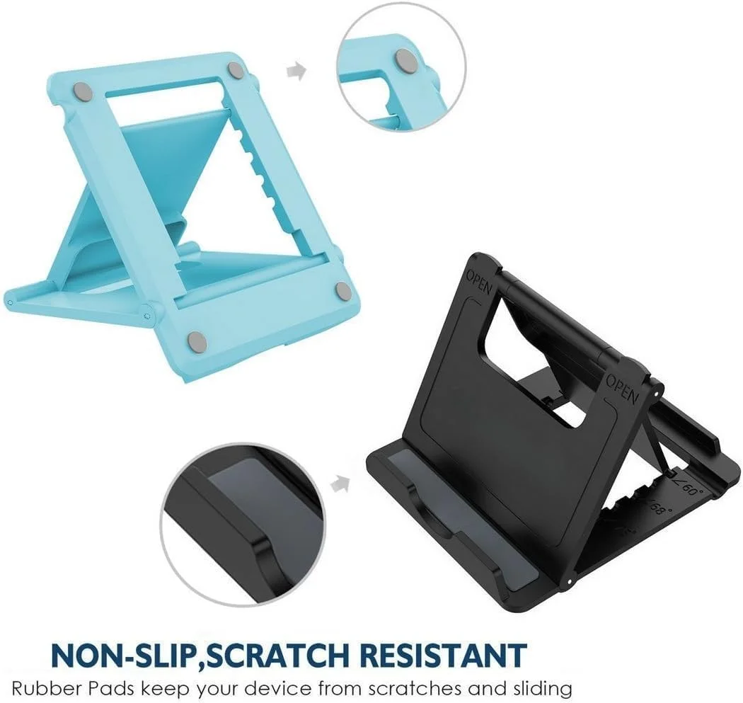 پایه نگهدارنده تلفن همراه قابل حمل، نگهدارنده تلفن همراه چند زاویه ای قابل تنظیم، بسته 2 عددی نگهدارنده تاشو جیبی رومیزی برای آیفون، آیپد، کتابخوان الکترونیکی، تبلت (آبی)