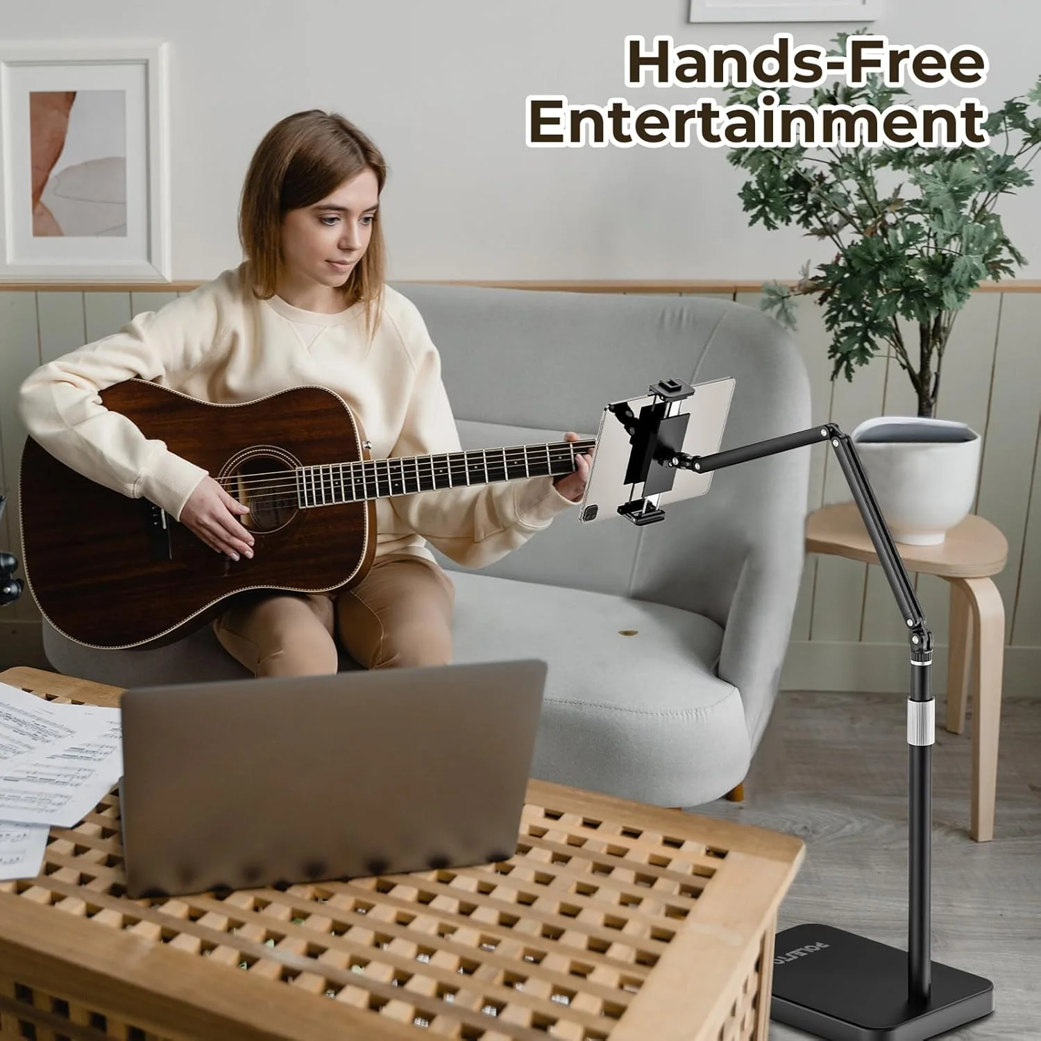 پایه نگهدارنده تبلت با پایه فلزی سنگین 4.8 کیلوگرمی، بازوی کششی با ارتفاع قابل تنظیم، سازگار با آیپد مینی ایر پرو، کیندل، سوییچ، گلکسی تب، تلفن های همراه