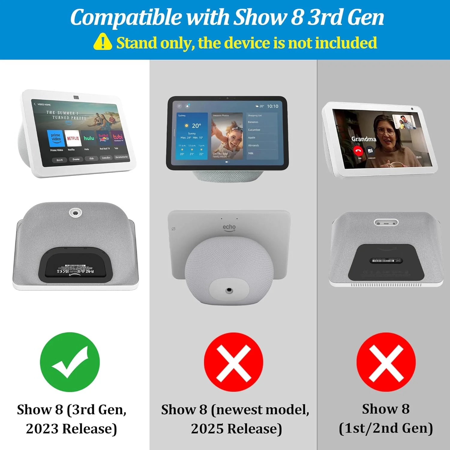 پایه PlusAcc برای Show 8 (نسل 3) - نگهدارنده قابل تنظیم شیب، لوازم جانبی پایه رومیزی سازگار با مدل های آیفون و Show 8 نسل 3، پایه ضد لغزش (سفید)