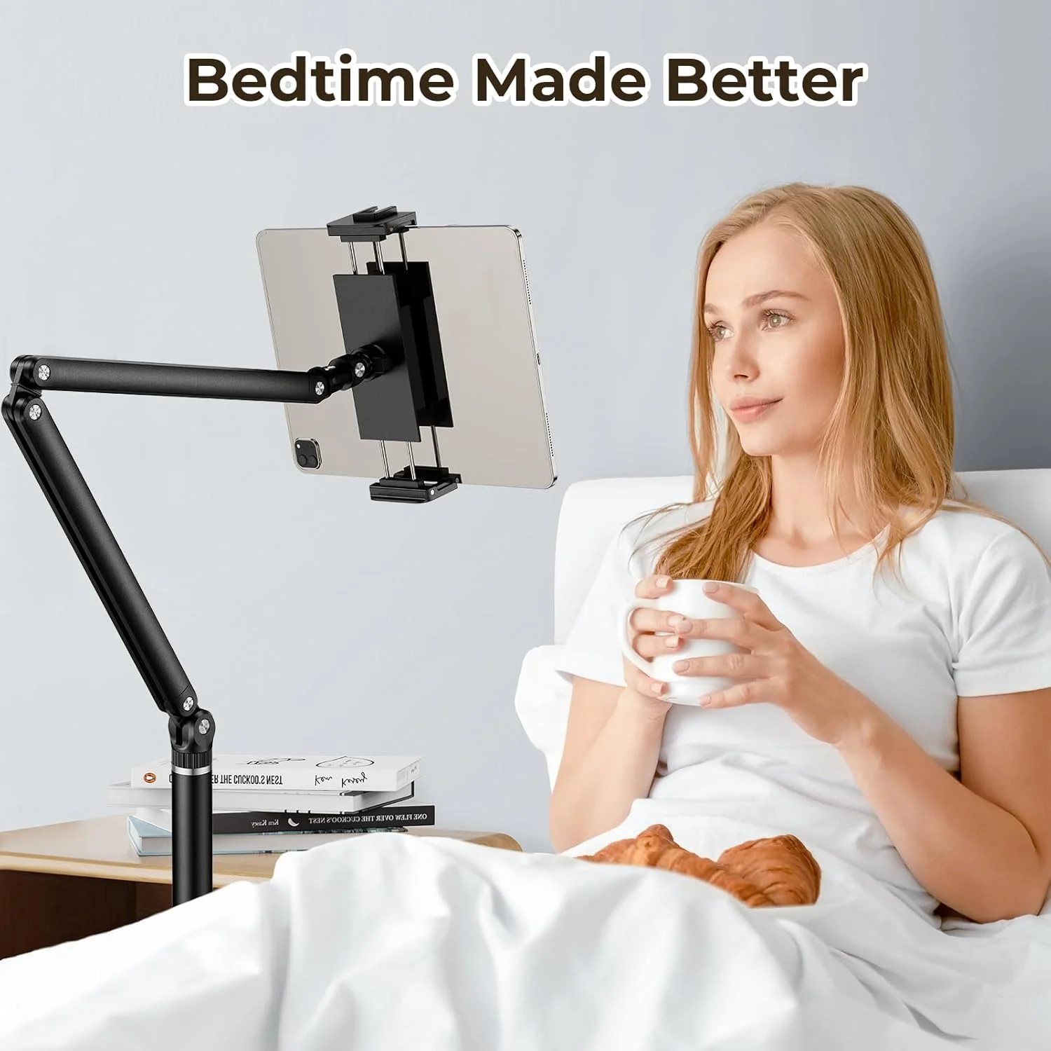 پایه نگهدارنده تبلت با پایه فلزی سنگین 4.8 کیلوگرمی، بازوی کششی با ارتفاع قابل تنظیم، سازگار با آیپد مینی ایر پرو، کیندل، سوییچ، گلکسی تب، تلفن های همراه