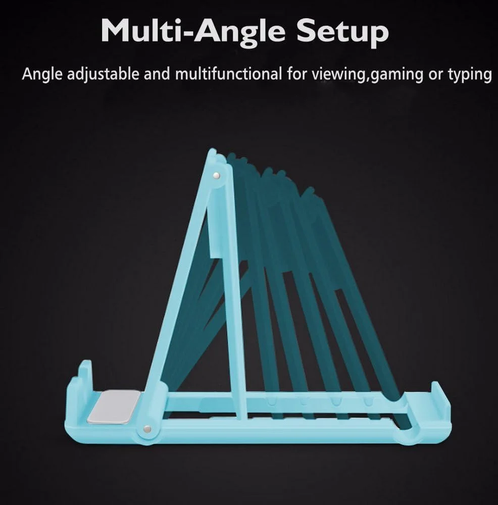 پایه نگهدارنده تلفن همراه قابل حمل، نگهدارنده تلفن همراه چند زاویه ای قابل تنظیم، بسته 2 عددی نگهدارنده تاشو جیبی رومیزی برای آیفون، آیپد، کتابخوان الکترونیکی، تبلت (آبی)