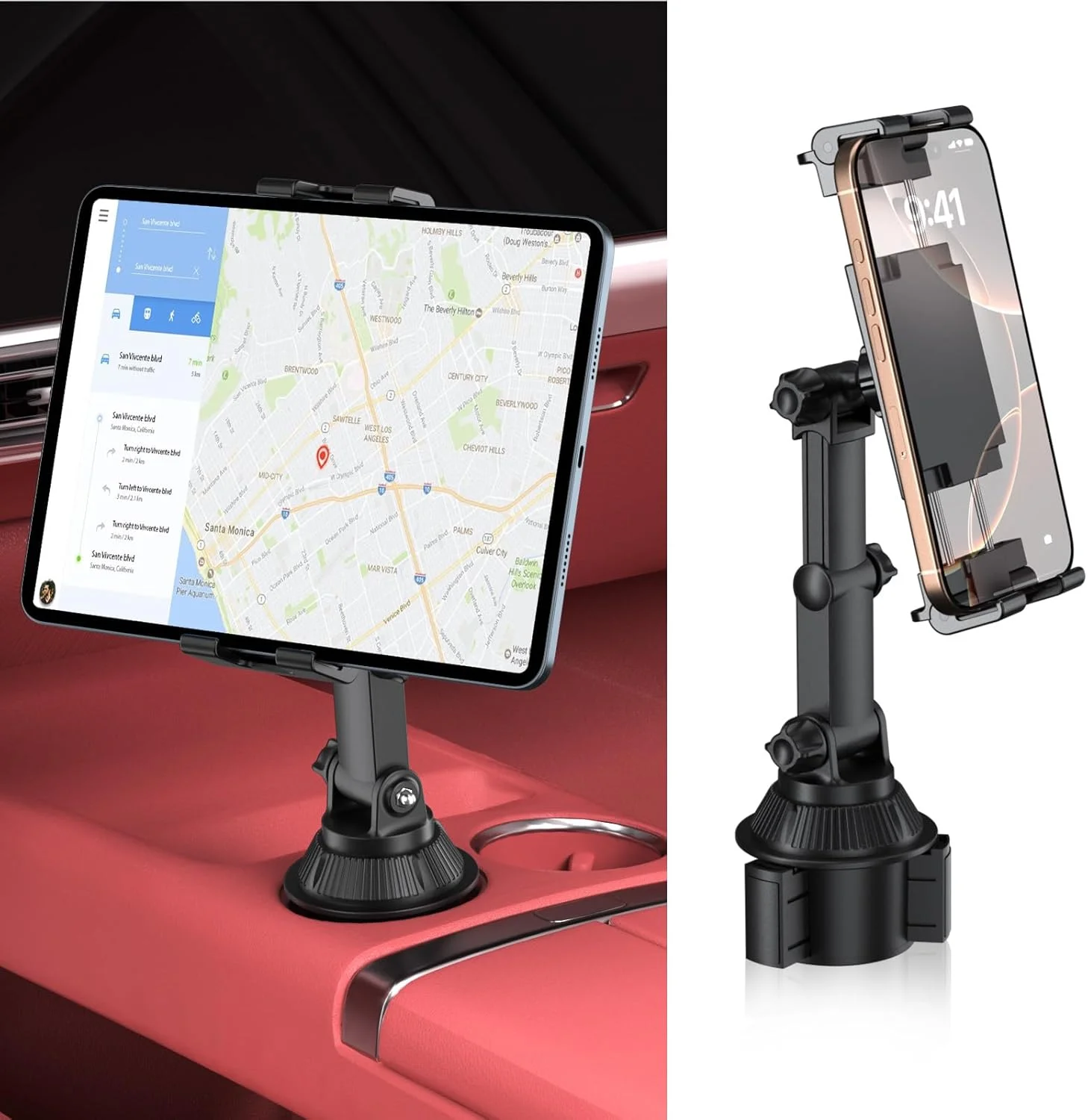 پایه تبلت PLDHPRO برای خودرو، نگهدارنده تلفن فنجانی با قابلیت چرخش 360 درجه و بازوی قابل تنظیم، سازگار با آیپد، گلکسی تب/Z Fold 5.1''-15.6''، لوازم ضروری سفر با خودرو