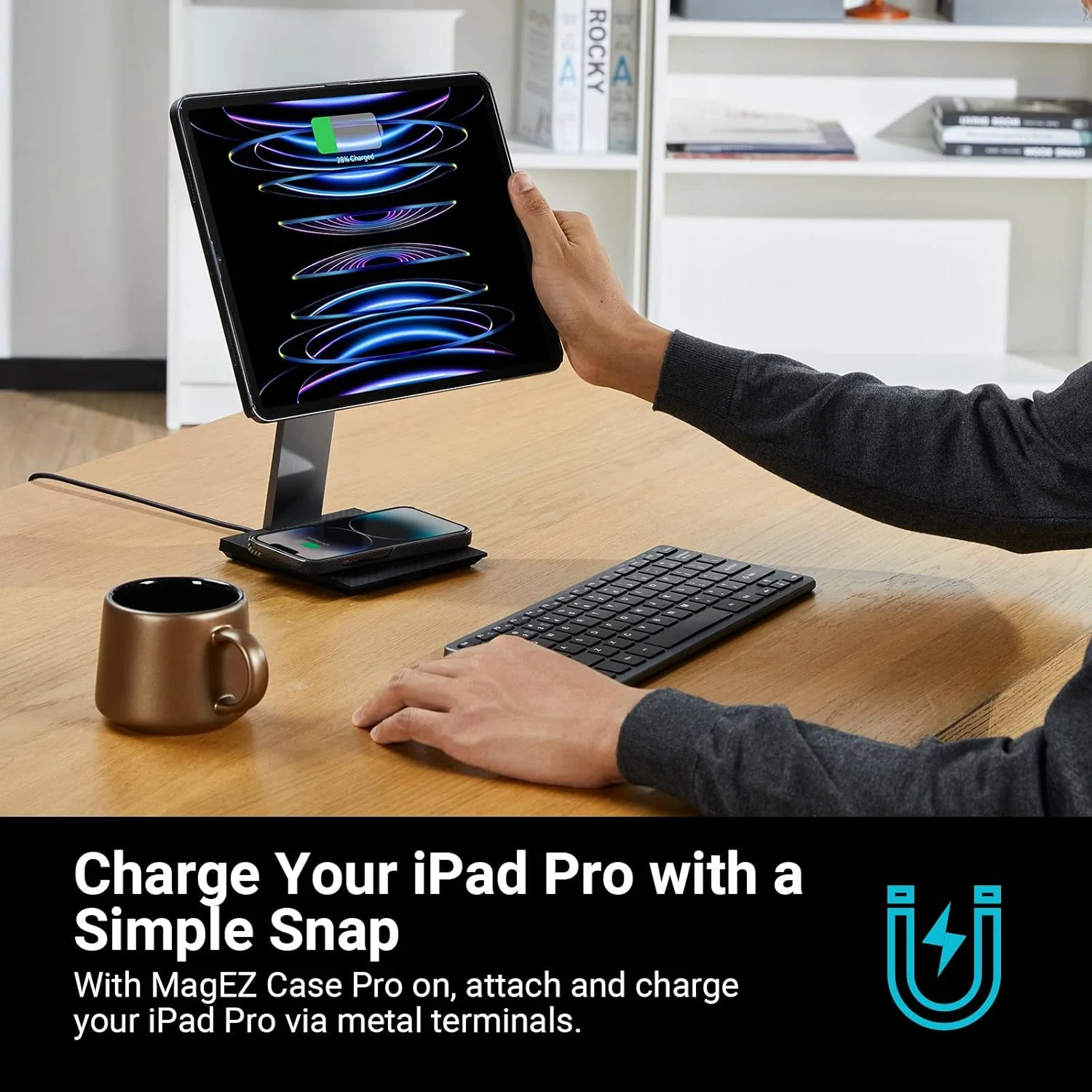 پایه مغناطیسی آیپد پلاگبل برای آیپد پرو 12.9 اینچ (2022) - اتصال مغناطیسی قوی، چرخش 360 درجه، نگهدارنده تبلت تاشو و قابل حمل (AMS-STAND13)