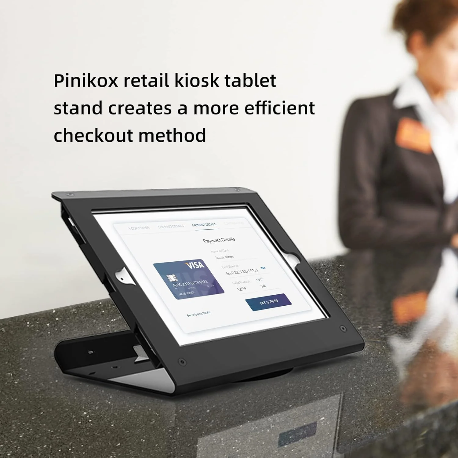 پایه تبلت کیوسکی مناسب برای آیپد 10.2 اینچی نسل 9، 8 و 7، پایه تبلت رومیزی تجاری POS، قفل ضد سرقت، پایه چرخان 360 درجه، فلزی، مشکی