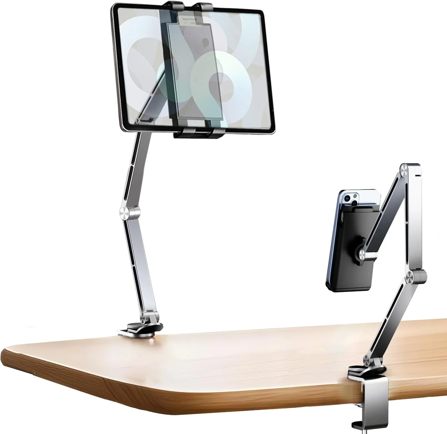 پایه نگهدارنده تبلت برای میز، آلیاژ آلومینیوم، پایه رومیزی آیپد با قابلیت چرخش 360 درجه، بازوی تبلت قابل تنظیم و تاشو برای تلفن، کیندل، فایر اچ دی، مانیتور با صفحه نمایش 4.7 تا 15.6 اینچ