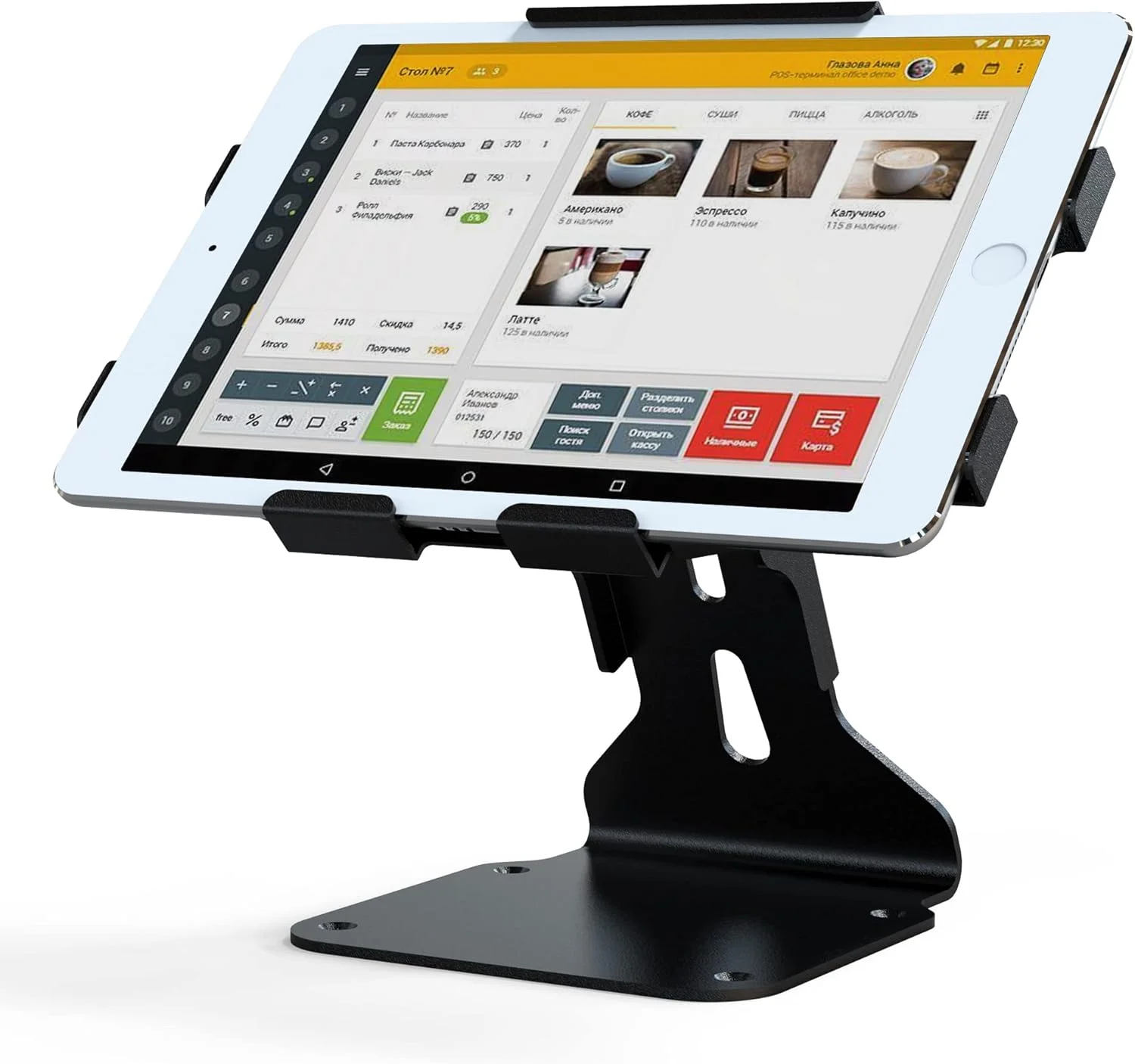 پایه تبلت POS یونیورسال، پایه کیوسک ضد سرقت خرده فروشی سازگار با آیپد پرو ایر مینی 9.7-12.9 اینچی، پایه رومیزی تجاری چرخان، فلزی، مشکی