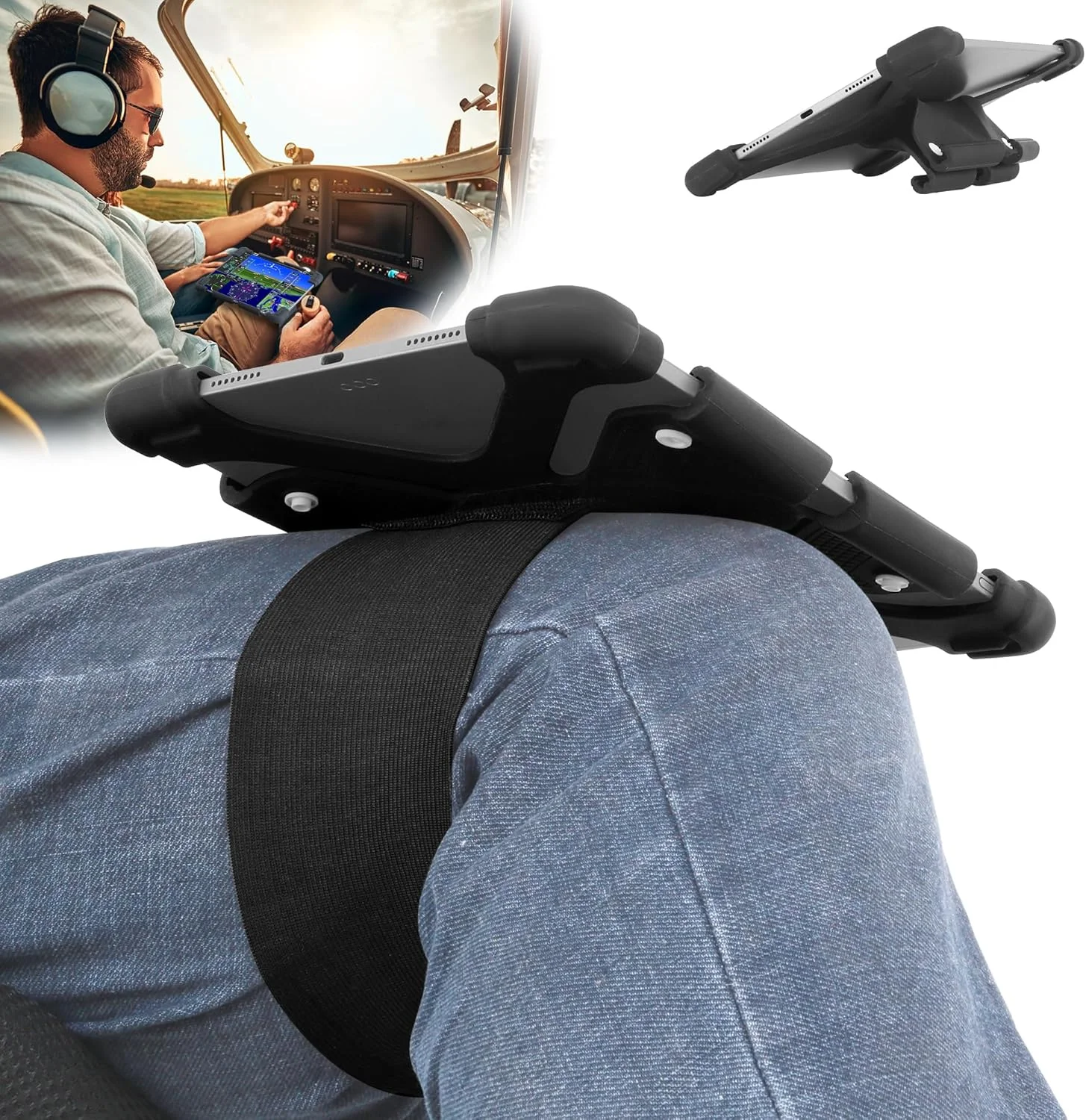 پایه زانو خلبانی برای آیپد، سازگار با آیپد پرو 9.7 اینچ، 10.5 اینچ، 11 اینچ، آیپد 10.2 اینچ، آیپد ایر 1-6، و تبلت های 8.9 تا 12 اینچ، مناسب برای آیپد مینی نیست