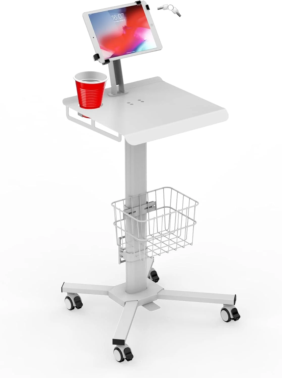 چرخ دستی پزشکی موبایل سازگار با آیپد 9.7-12.9 اینچی، ایستگاه کاری چرخ دار برای بیمارستان، درمانگاه، کتابخانه، رستوران، پایه رومیزی تبلت
