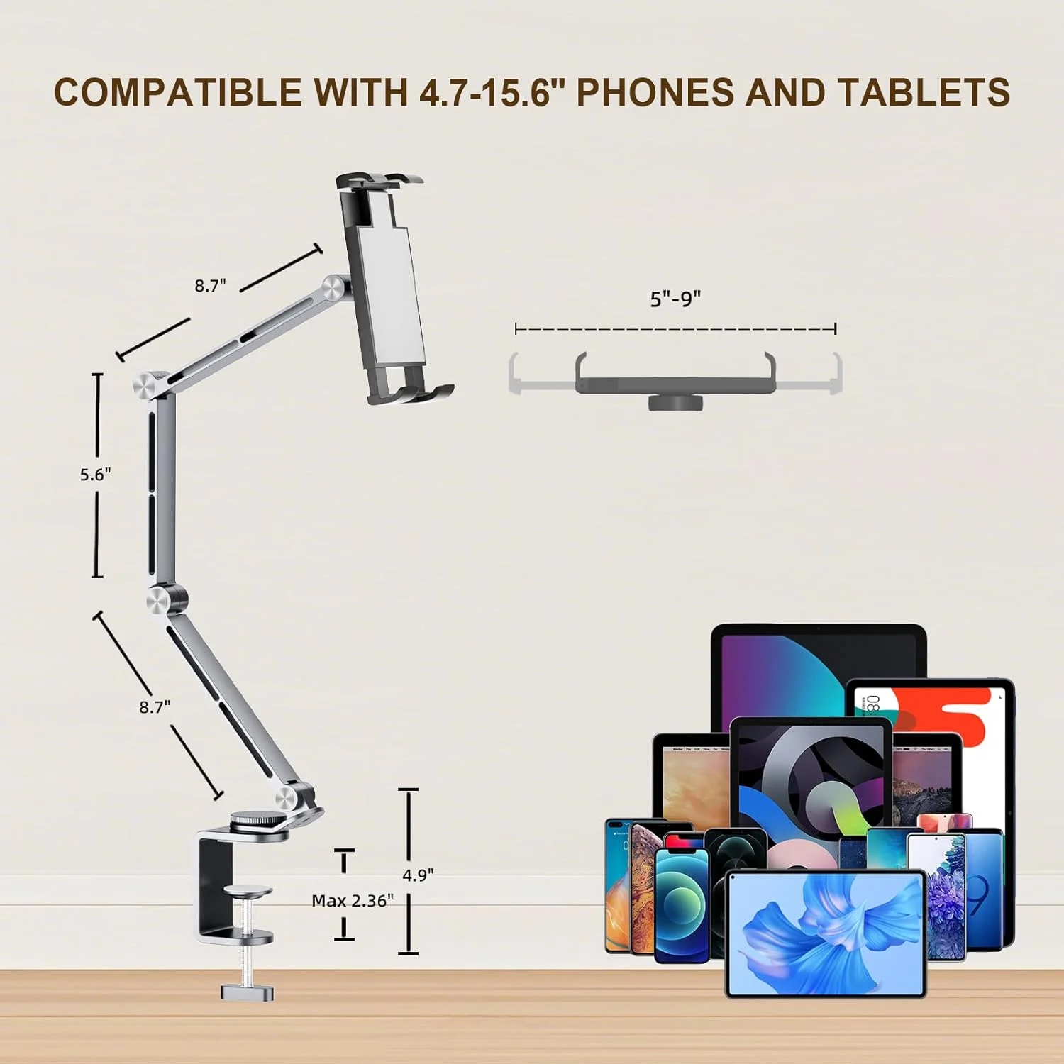 پایه نگهدارنده تبلت برای میز، آلیاژ آلومینیوم، پایه رومیزی آیپد با قابلیت چرخش 360 درجه، بازوی تبلت قابل تنظیم و تاشو برای تلفن، کیندل، فایر اچ دی، مانیتور با صفحه نمایش 4.7 تا 15.6 اینچ پایه نگهدارنده تبلت برای میز، آلیاژ آلومینیوم، پایه رومیزی آیپد با قابلیت چرخش 360 درجه، بازوی تبلت قابل تنظیم و تاشو برای تلفن، کیندل، فایر اچ دی، مانیتور با صفحه نمایش 4.7 تا 15.6 اینچ