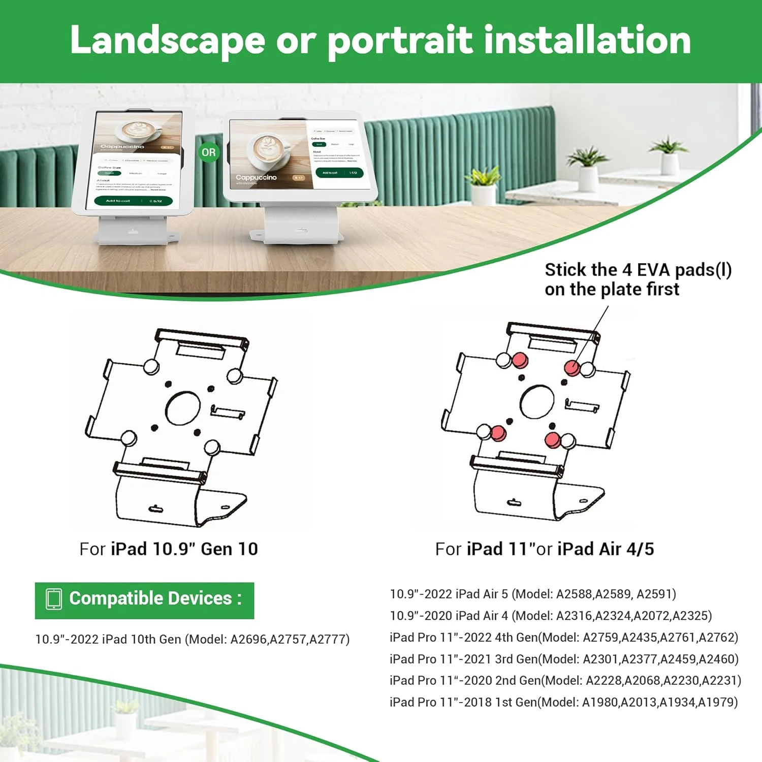پایه تبلت کیوسک POS سازگار با آیپد نسل 10 10.9 اینچی، 11 اینچی (A16)، ایر 4 و 5 10.9 اینچی، پرو 11 اینچی نسل 1، 2، 3 و 4، پایه فروشگاهی با پایه چرخان 360 درجه، سفید، BSC101WS