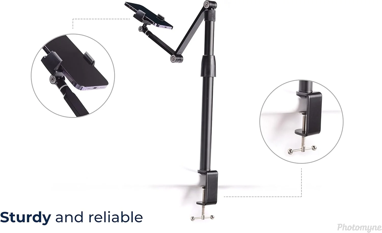 پایه نگهدارنده تبلت و گوشی قابل تنظیم PHOTOMYNE با گیره - پایه اسکن عکس گوشی بدون نیاز به دست، پایه رومیزی تبلت پایدار - پایه تبلت با قابلیت تنظیم ارتفاع و سازگاری گسترده، بازوی انعطاف پذیر تبلت با 2 سر