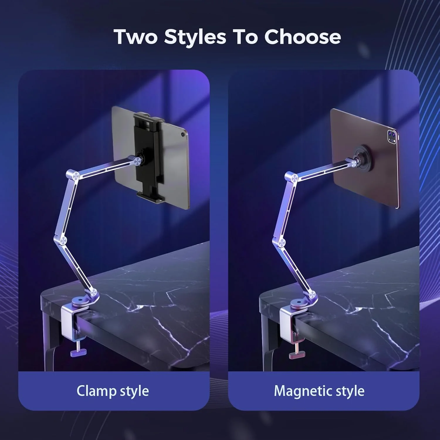 پایه تبلت برای میز، پایه آیپد رومیزی، نگهدارنده مغناطیسی تبلت برای میز، پایه بازوی تاشو تلفن با قابلیت چرخش 360 درجه قابل تنظیم، پایه نگهدارنده تلفن مناسب برای صفحه نمایش 4.7-15.6 اینچ