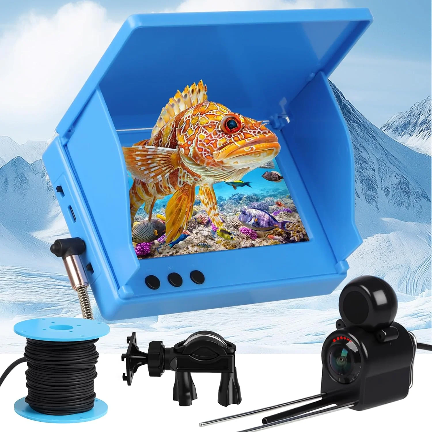 دوربین ماهیگیری زیر آب، دوربین ماهیگیری با نور دید در شب مادون قرمز و لنز HD ارتقا یافته، ماهی یاب قابل حمل با کابل 30 متری برای ماهیگیری در قایق، دریاچه یخ زده، ضد آب