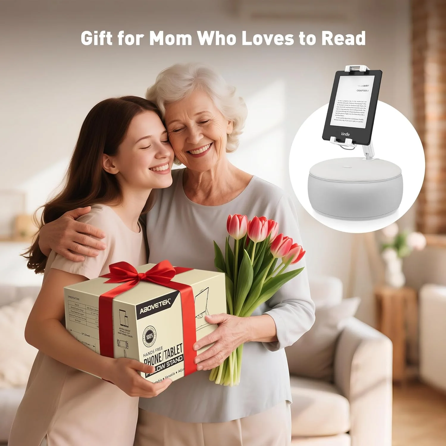 پایه نگهدارنده تبلت AboveTEK برای تخت – هدیه ای ایده آل برای مادر، پایه نگهدارنده تبلت/آیپد/کیندل با قابلیت چرخش 360 درجه و بدون نیاز به دست برای همسر، مادربزرگ – نگهدارنده تبلت نرم کیسه ای برای دستگاه های 4.7 تا 12.9 اینچی (خاکستری)