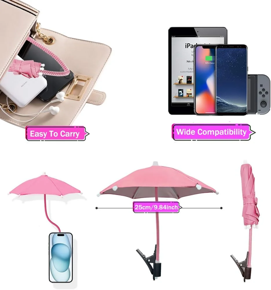 چتر تلفن همراه - سایه بان ضد انعکاس نور خورشید، چتر گیره ای برای سایه تلفن، محافظت در برابر نور خورشید و تابش خیره کننده، محافظ باران برای فعالیت های خارج از منزل، مناسب برای همه تلفن های هوشمند - صورتی